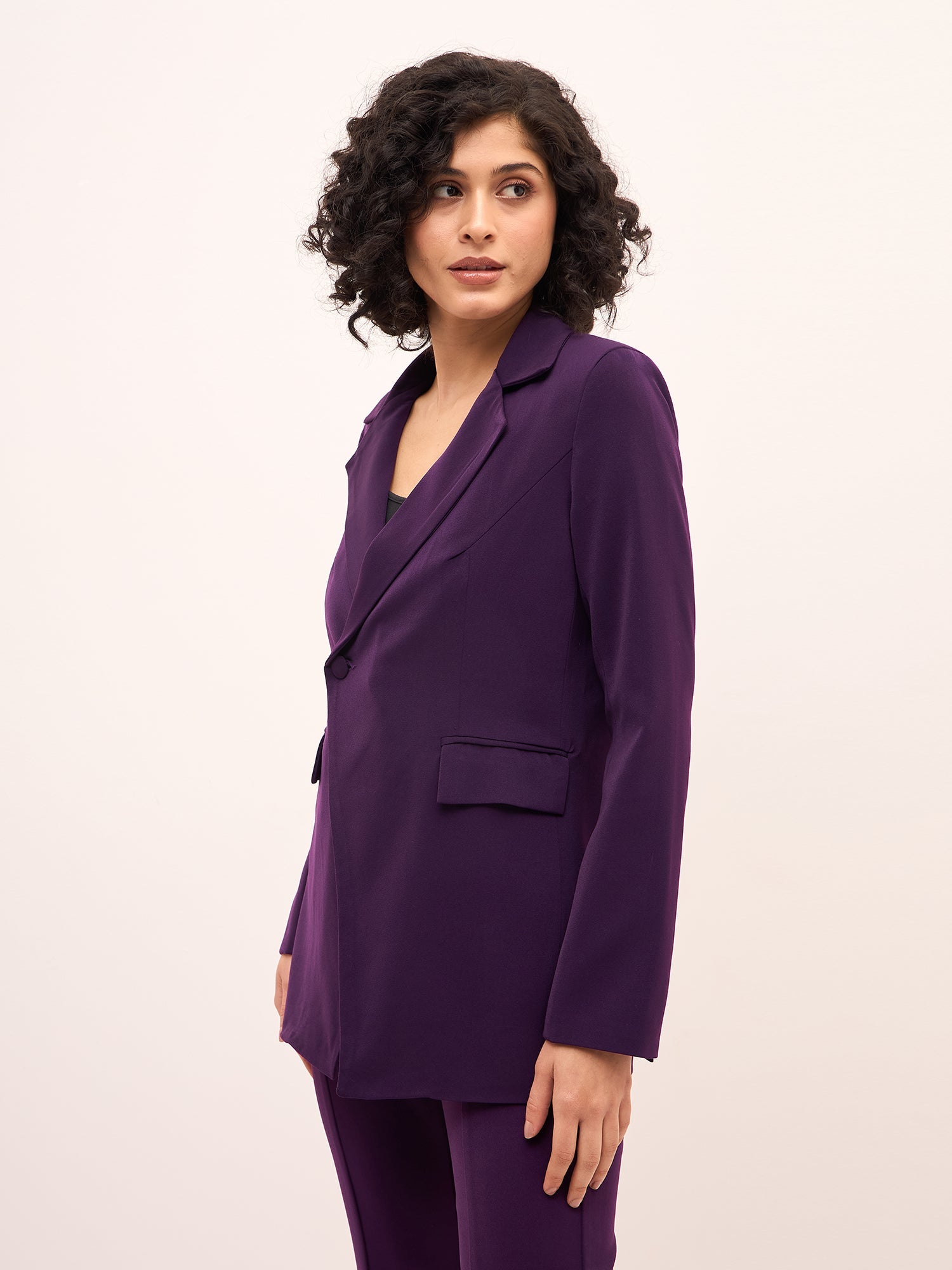 Meryl Asymmetric Single Breasted Blazer-Purple