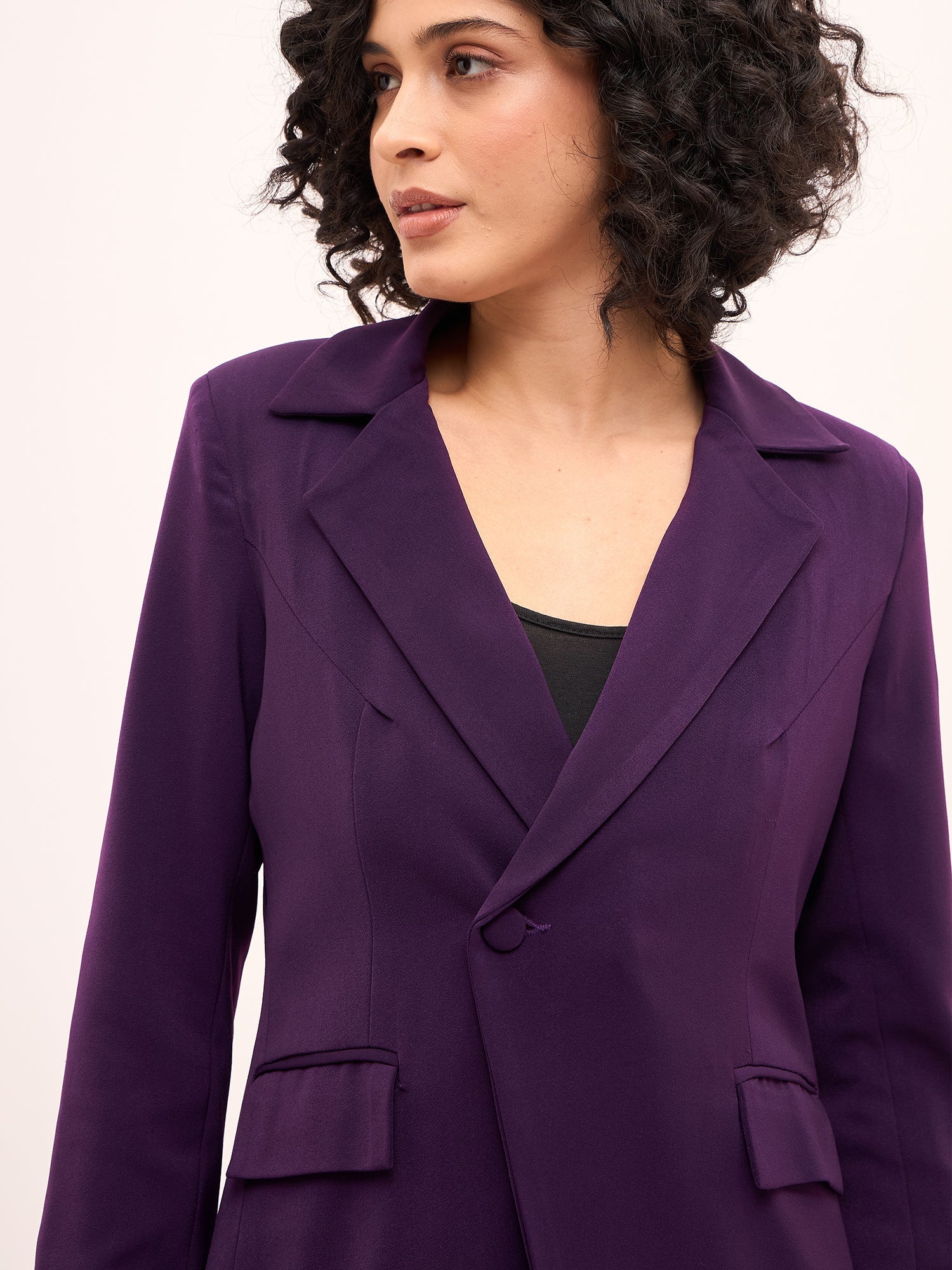 Meryl Asymmetric Single Breasted Blazer-Purple - SALT Attire