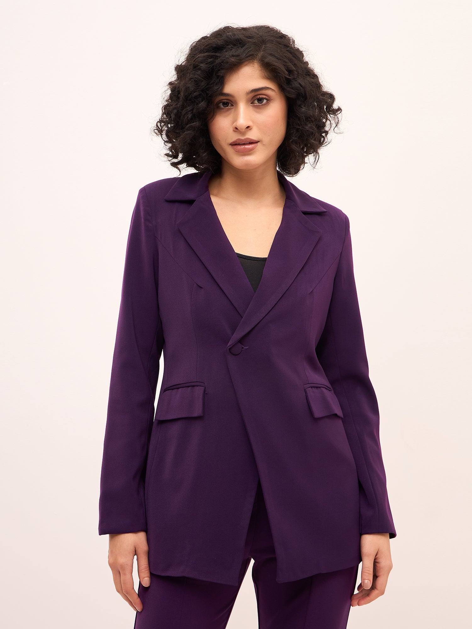 Meryl Asymmetric Single Breasted Blazer-Purple - SALT Attire