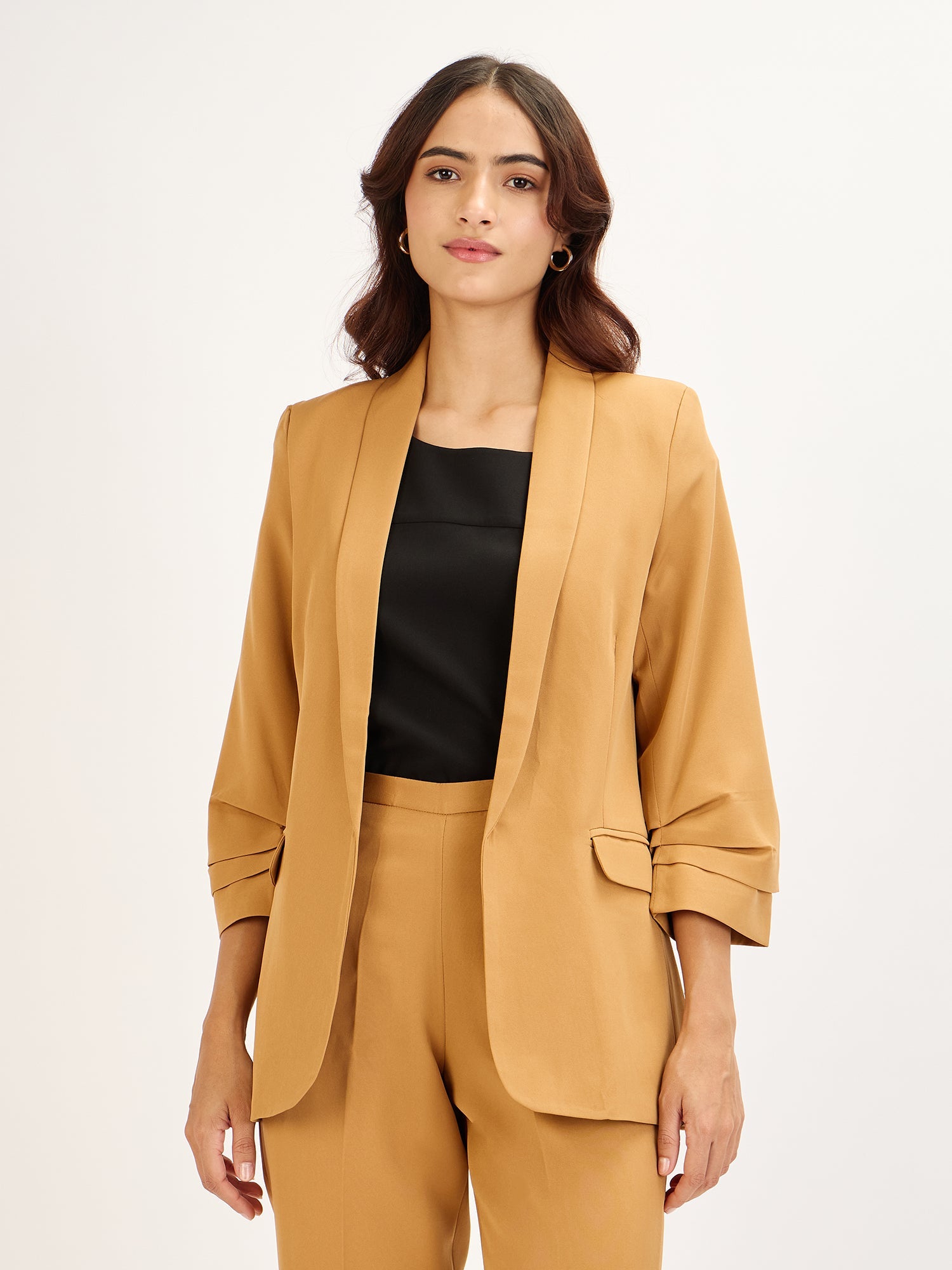 Spunky-Dune Ruched Sleeve Blazer - Dune