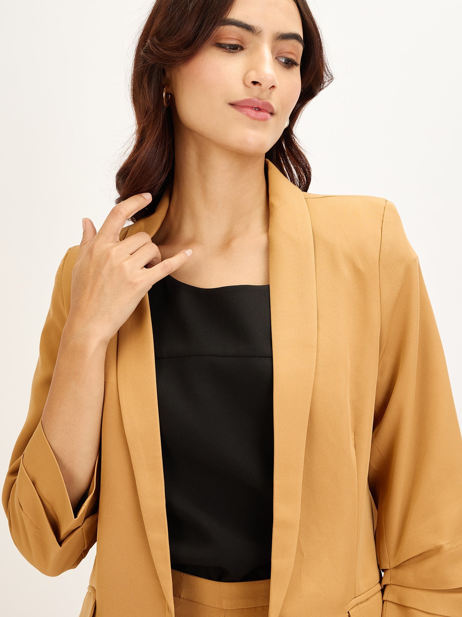 Spunky-Dune Ruched Sleeve Blazer - Dune