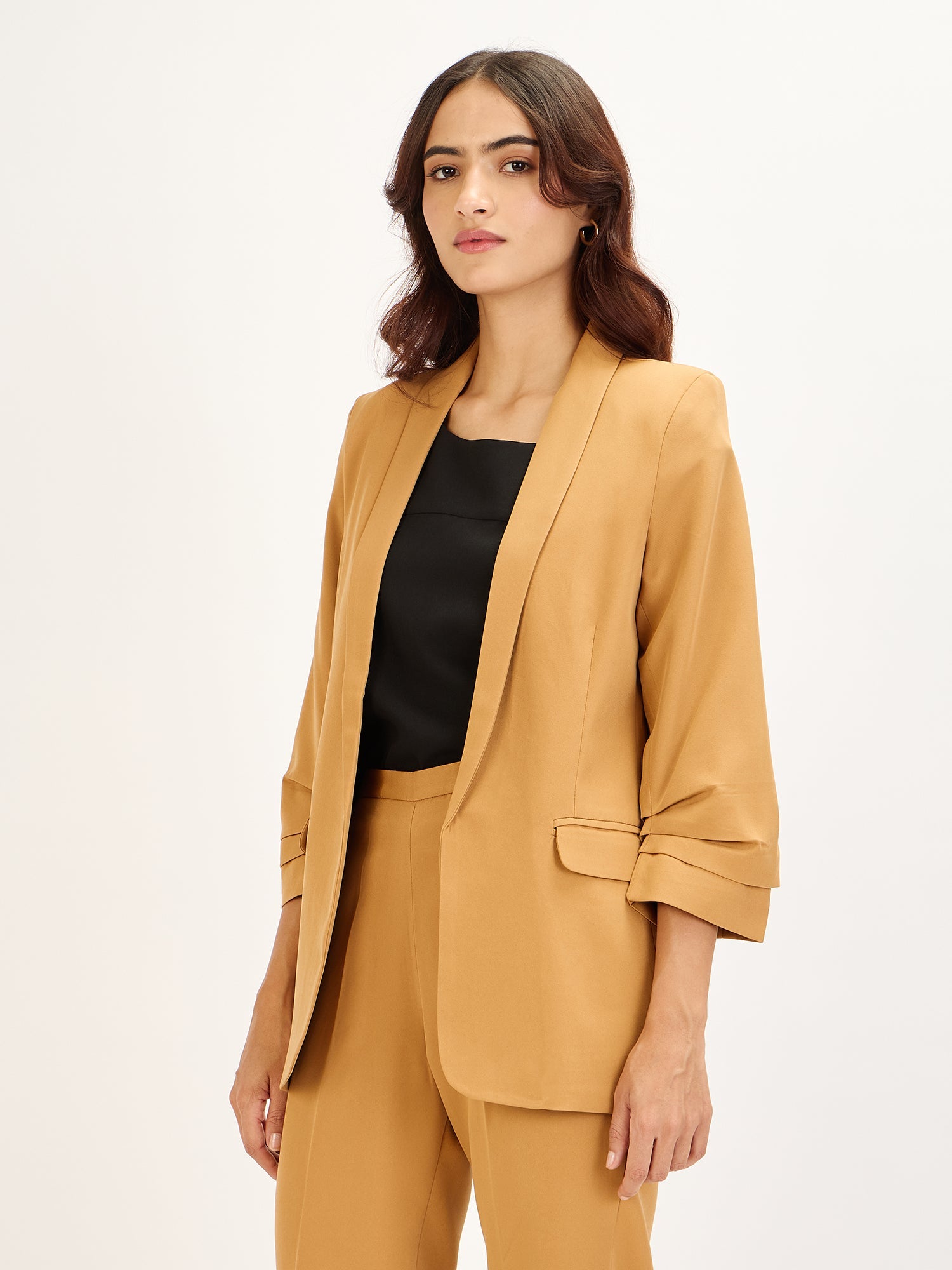 Spunky-Dune Ruched Sleeve Blazer - Dune
