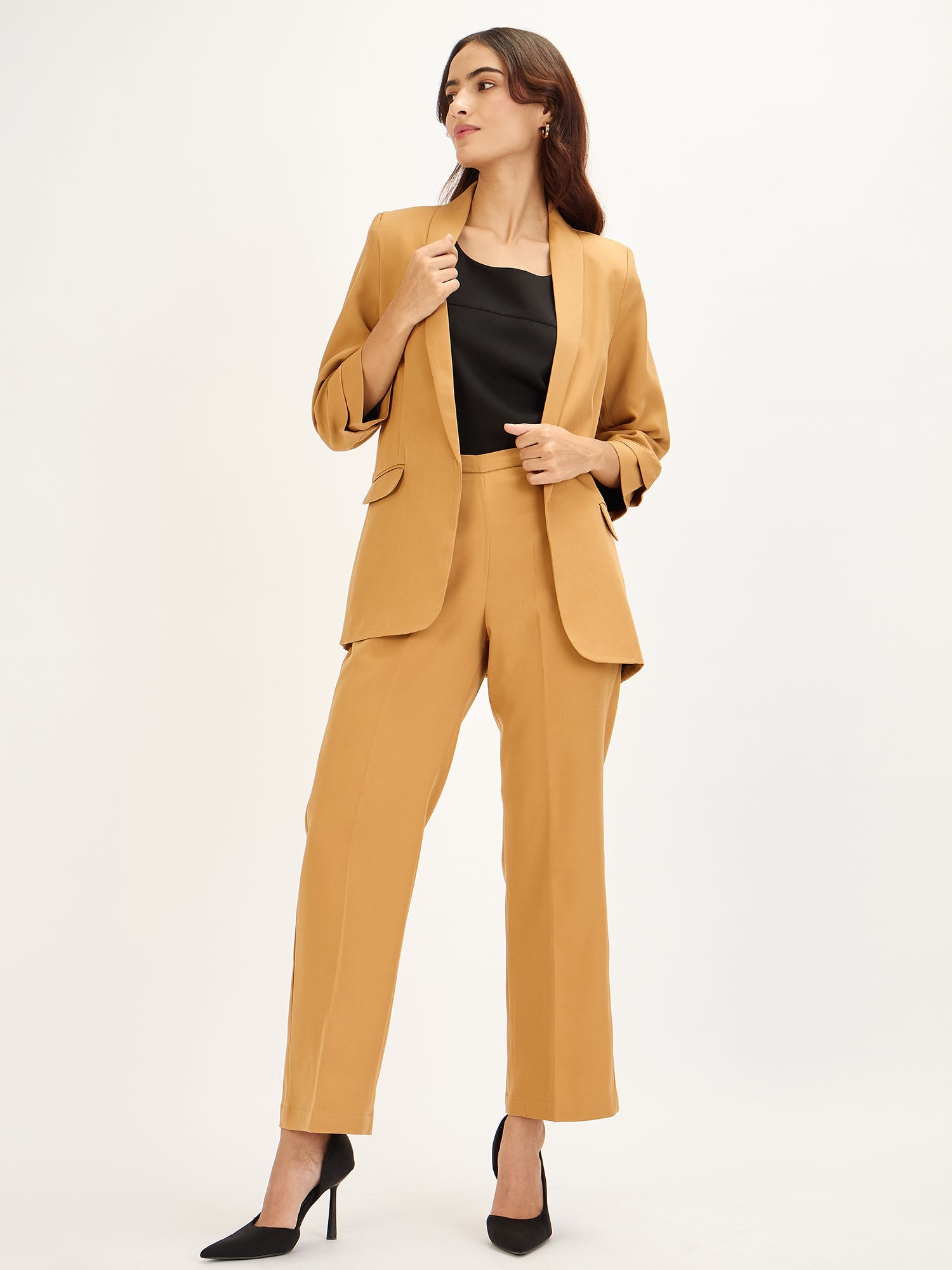 Spunky-Dune Ruched Sleeve Blazer - Dune