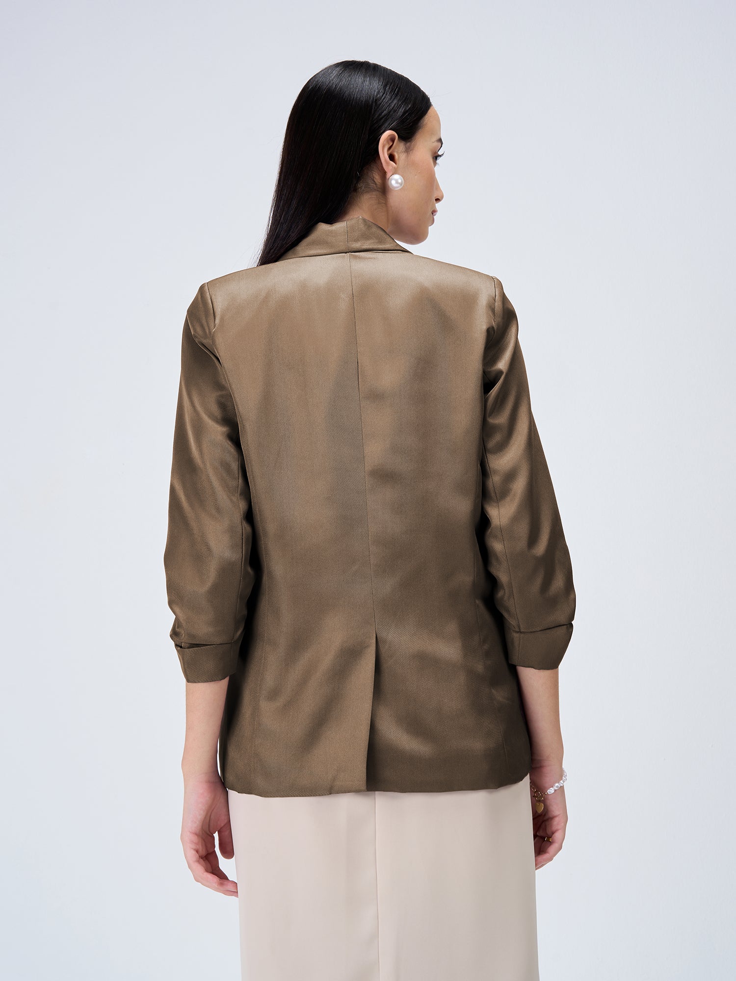 Iconic Ruched Sleeve Blazer - Umber Green