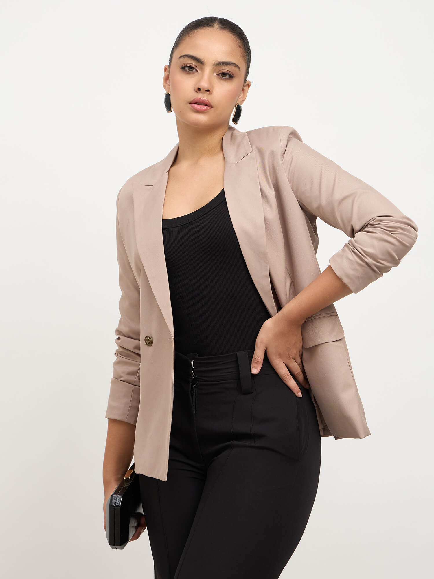Buy Dominant Double Breasted Blazer-Taupe Color Blazers for