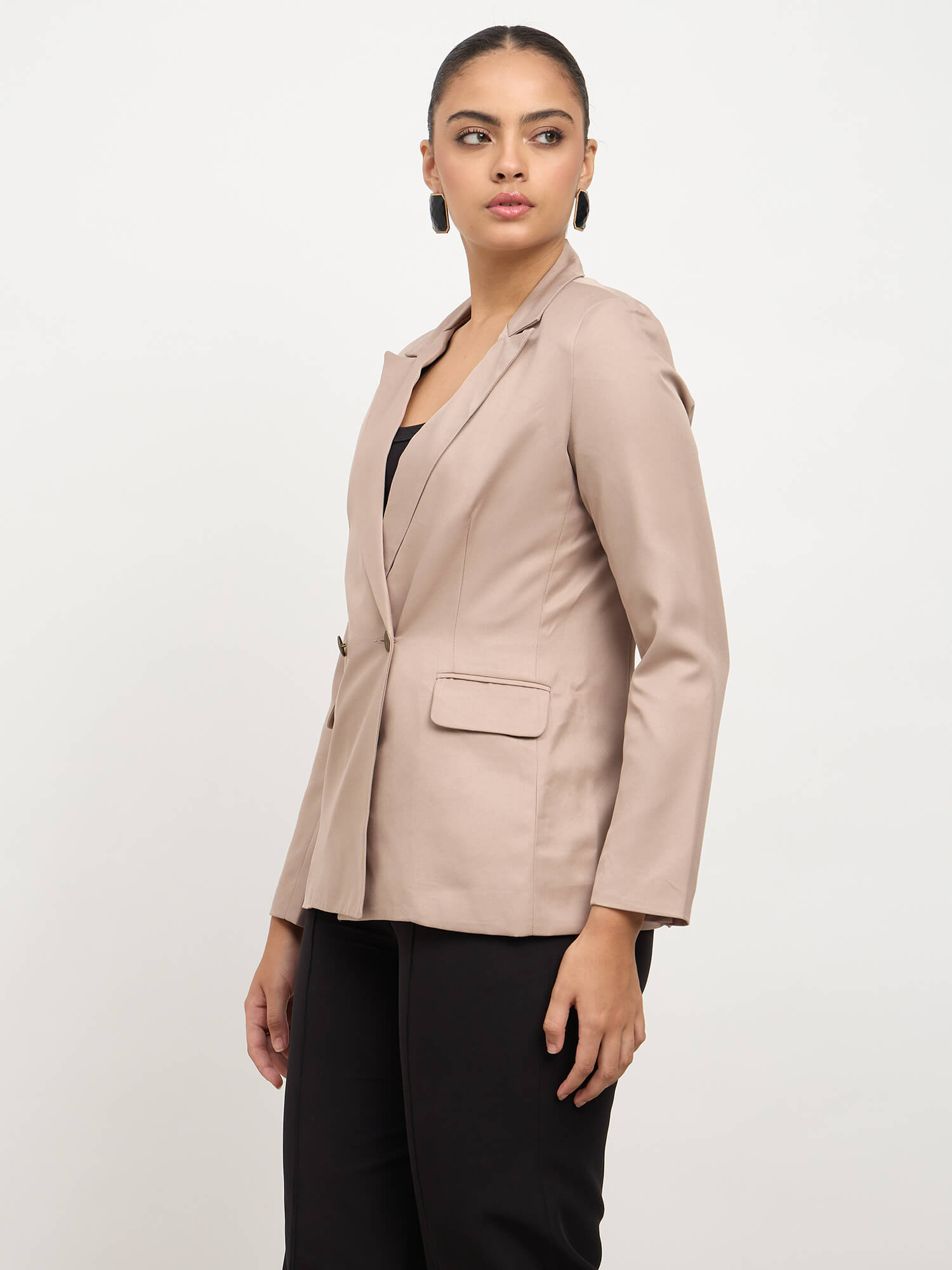 Dominant Double Breasted Blazer-Taupe