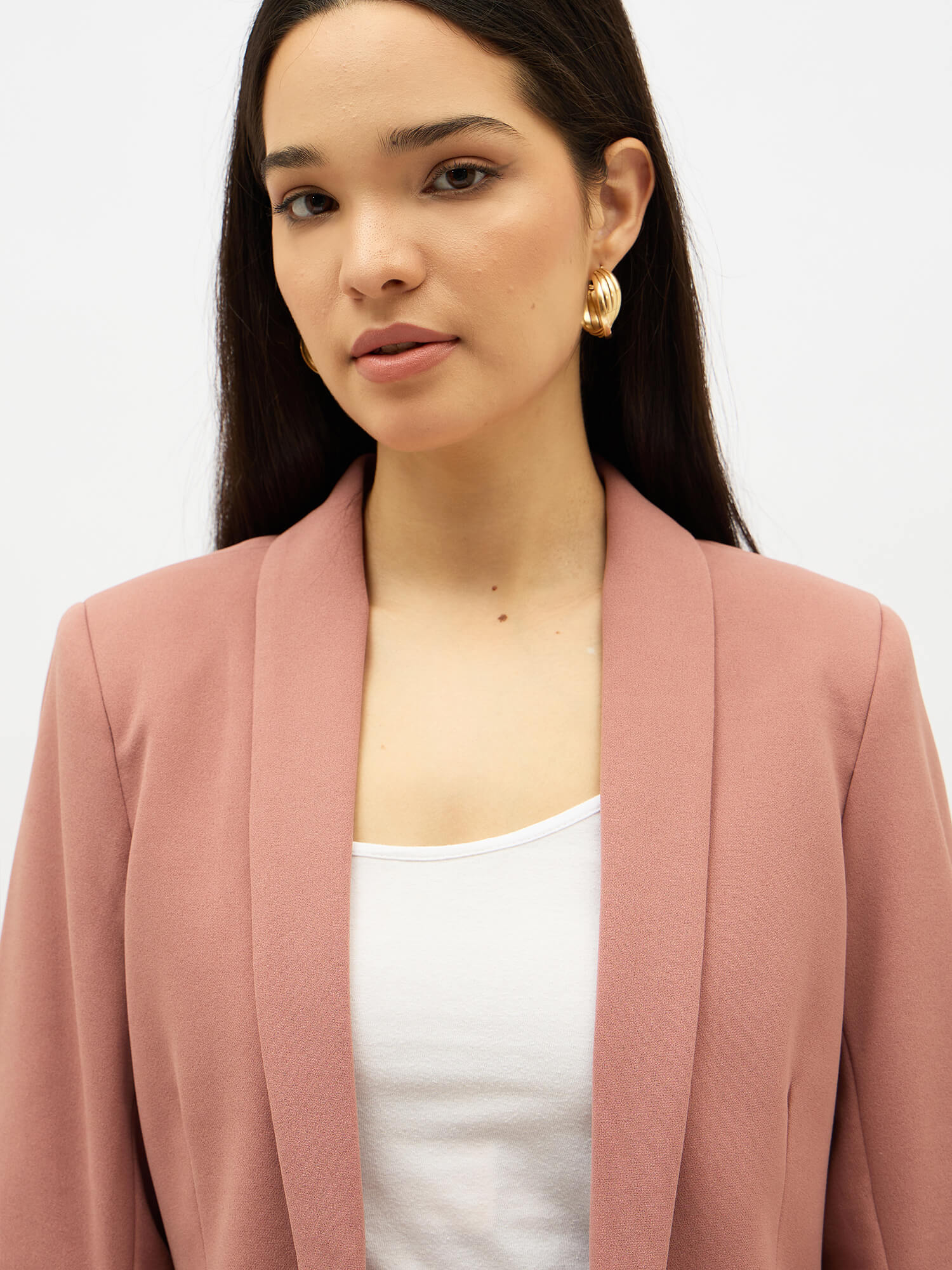 Spunky Ruched Sleeve Blazer-Dusty Pink