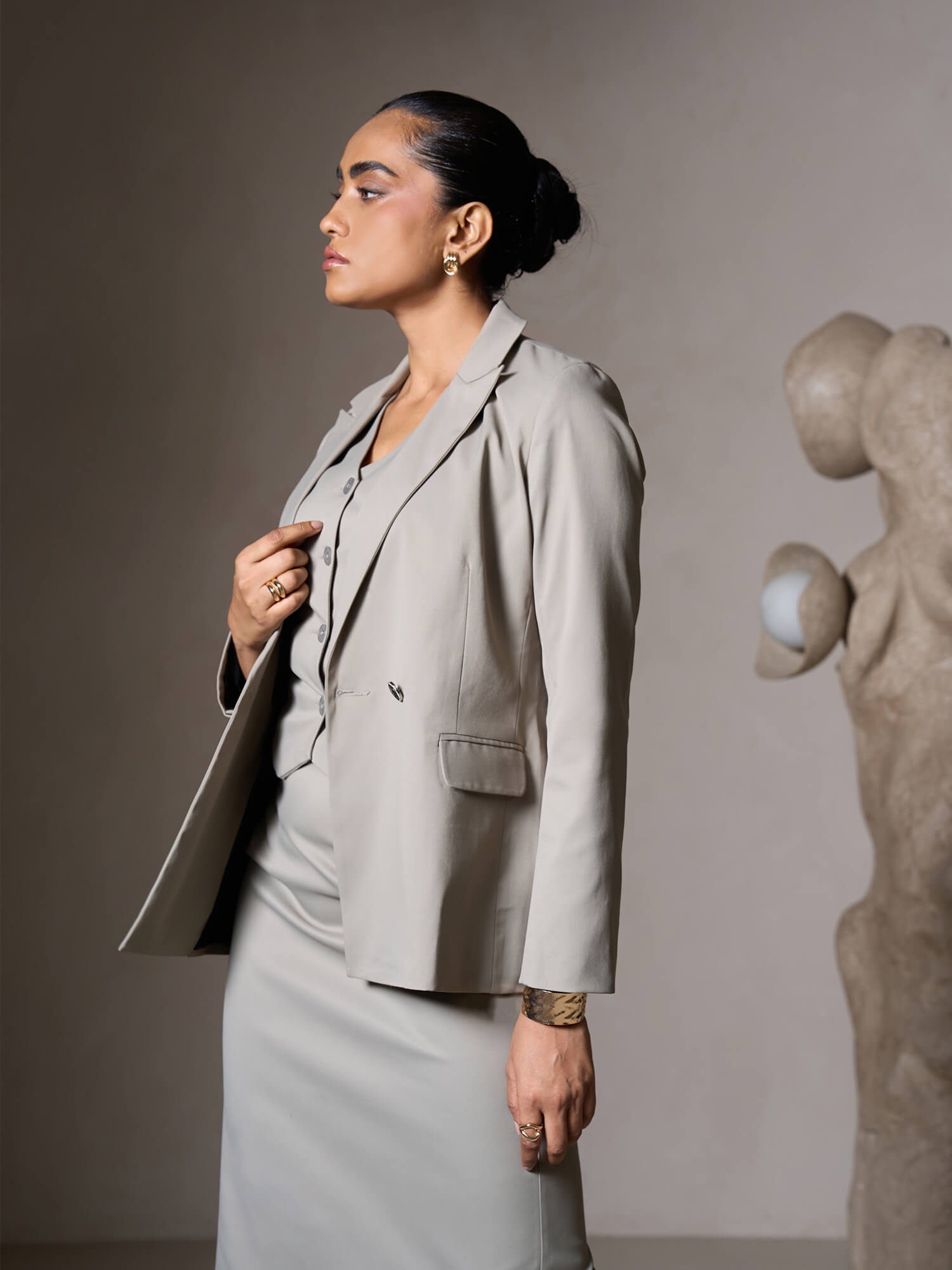 Jaren Double Breasted Blazer-Grey