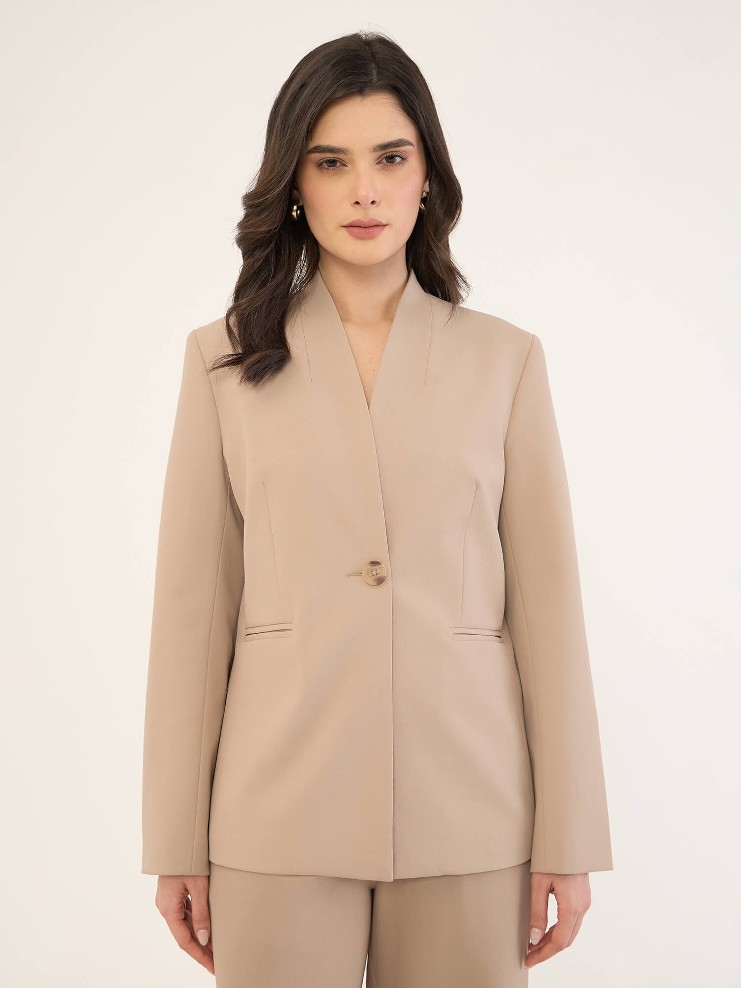 Diddion Collarless Blazer -Beige