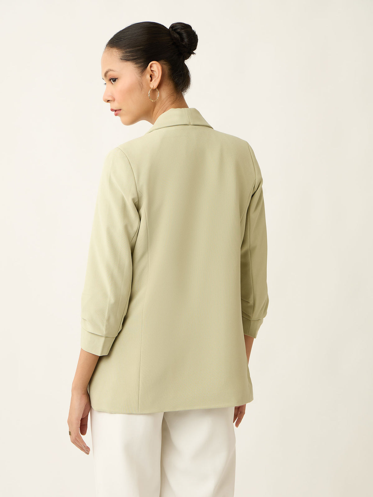Spunky Ruched Sleeve Blazer-Mint Green