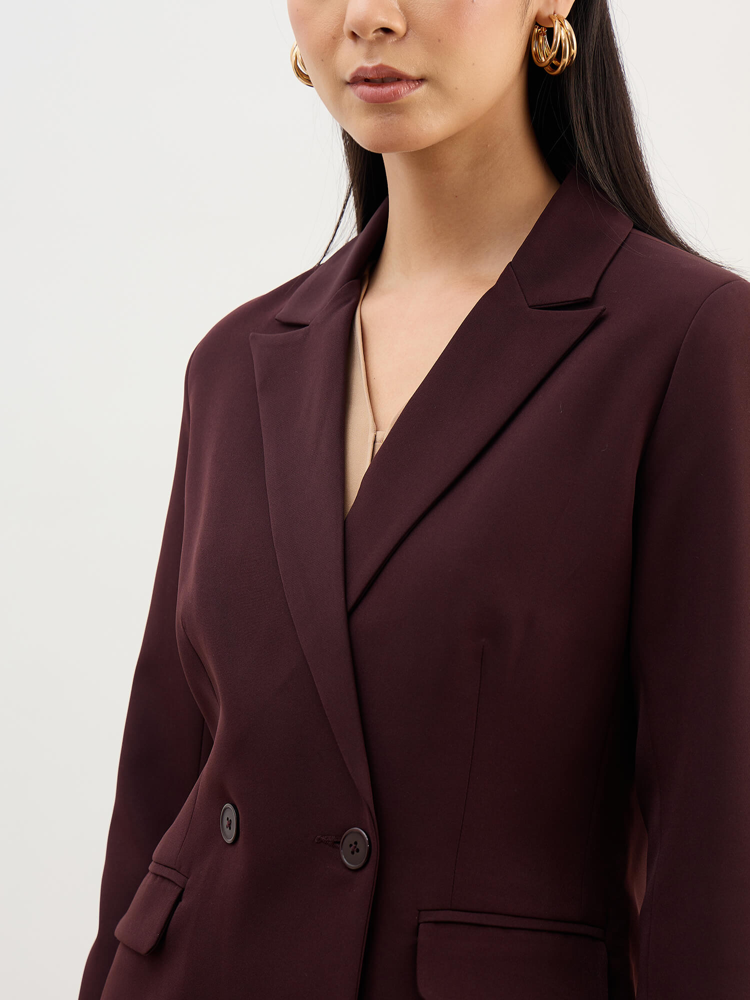 Bold Double Breasted Blazer-Brown