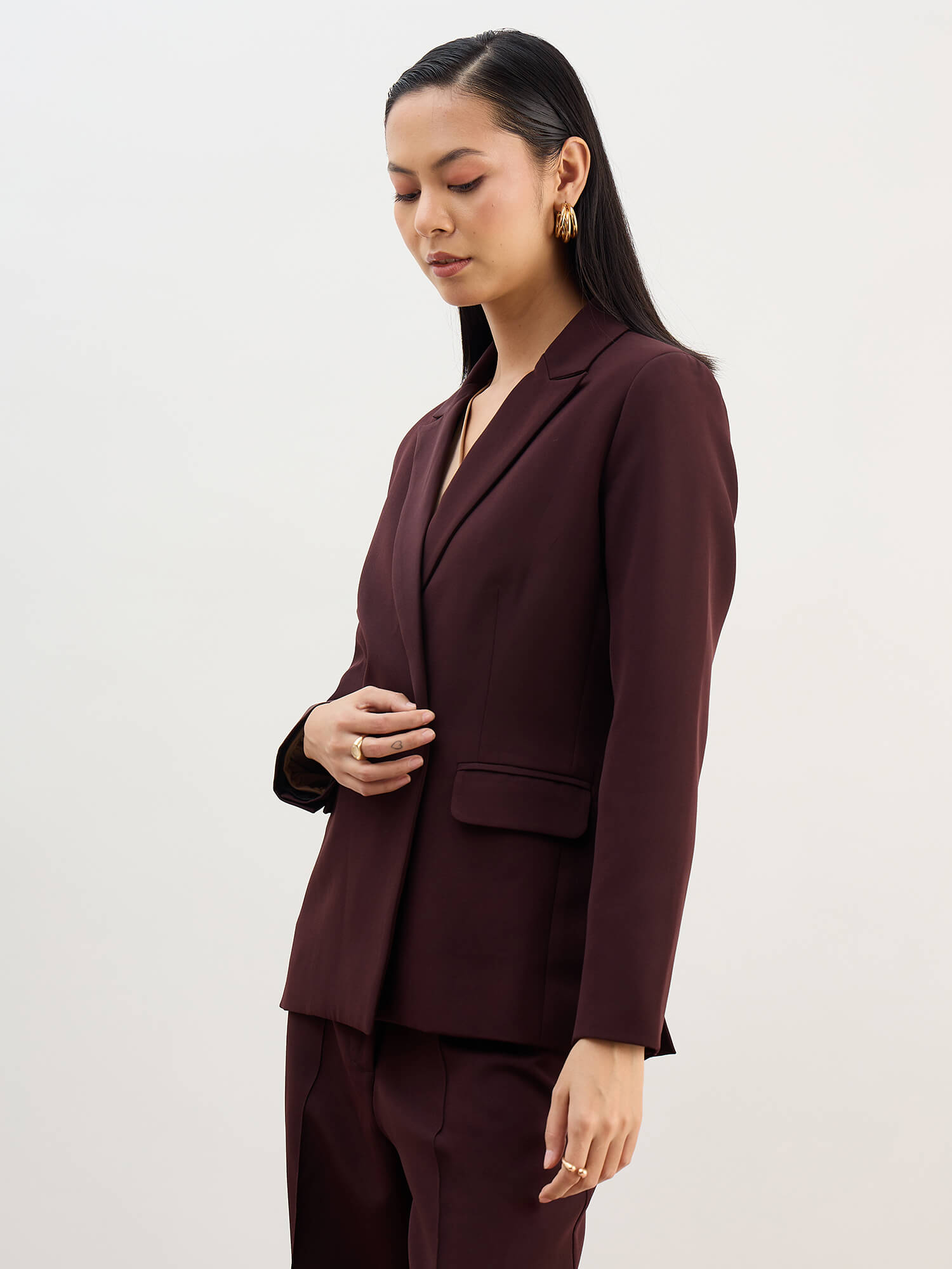 Bold Double Breasted Blazer-Brown