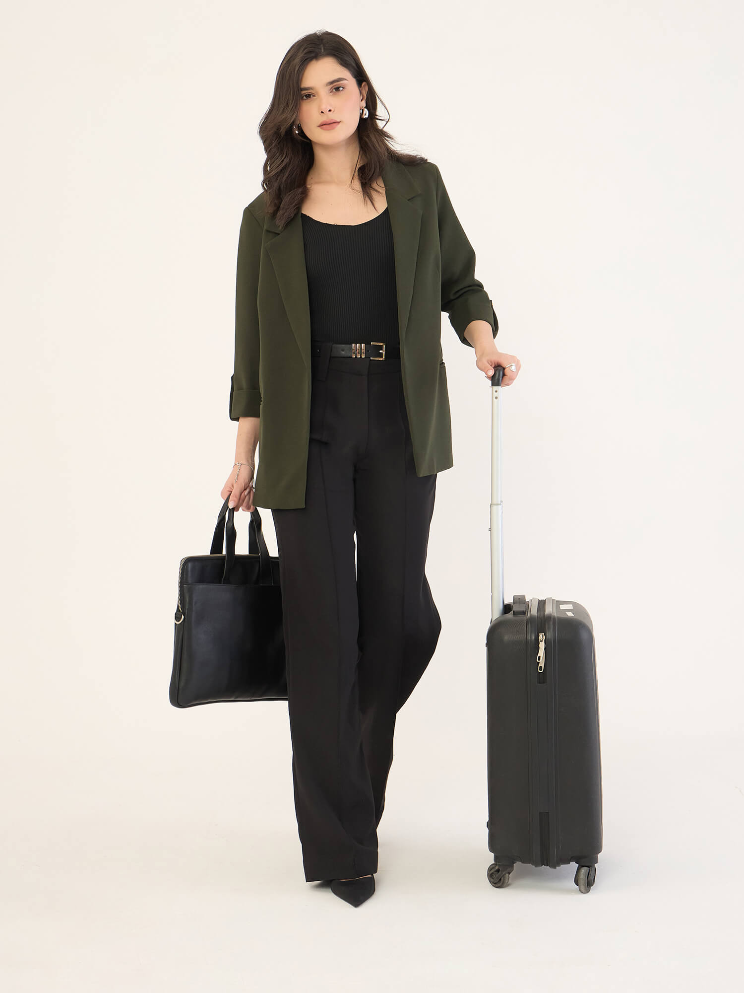 Ecuador Rolled-Up Sleeves Blazer-Olive