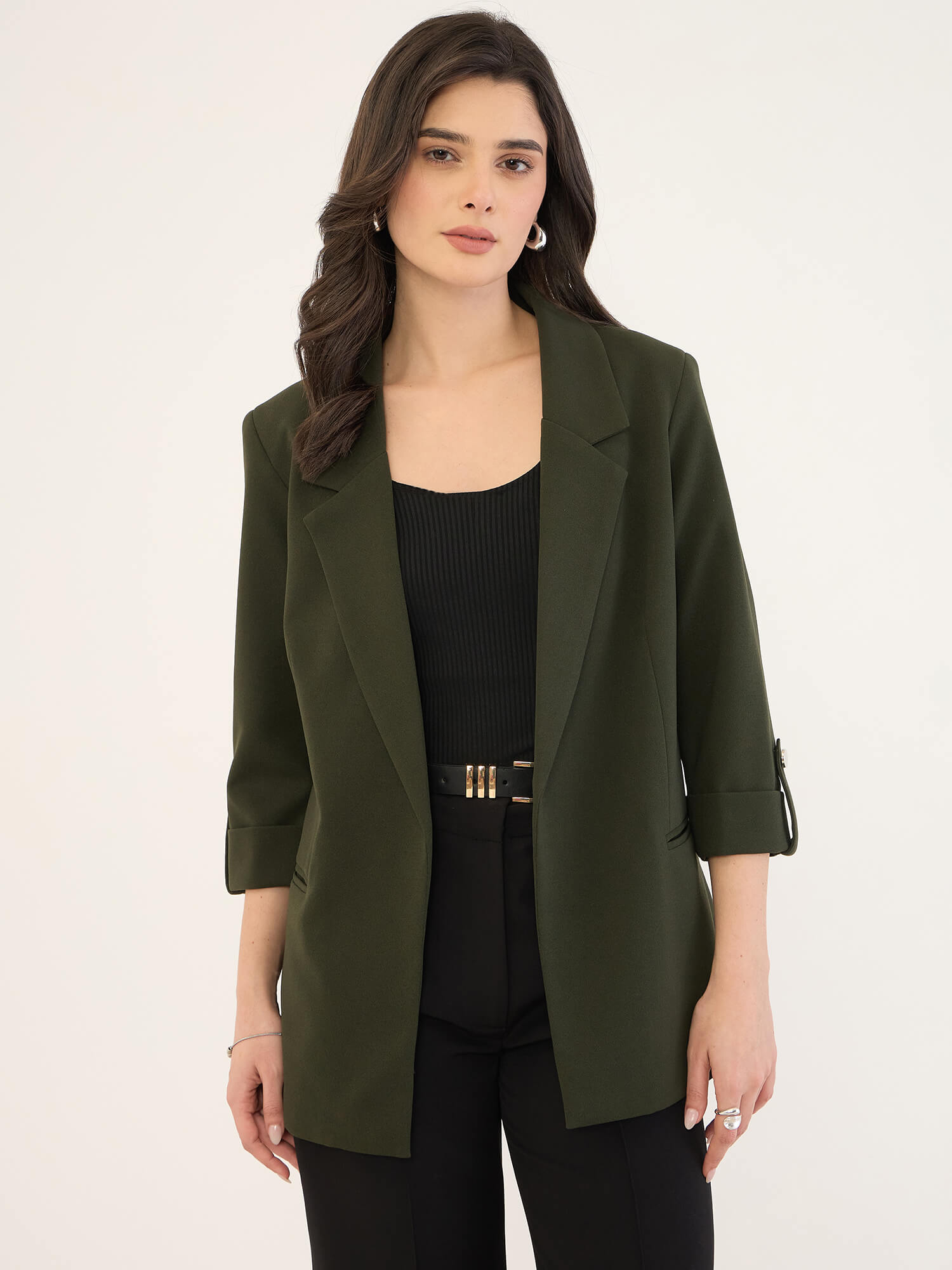 Ecuador Rolled-Up Sleeves Blazer-Olive