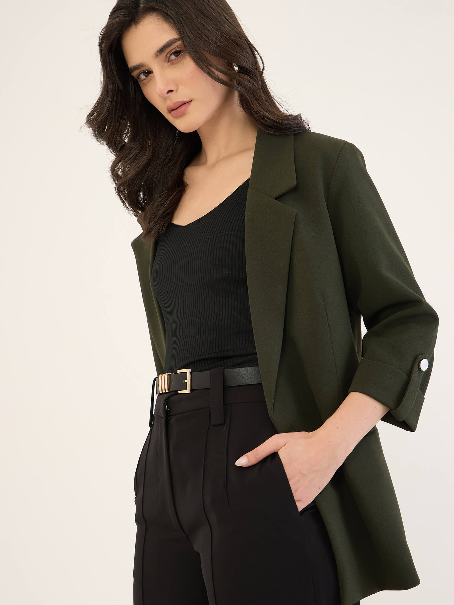 Ecuador Rolled-Up Sleeves Blazer-Olive