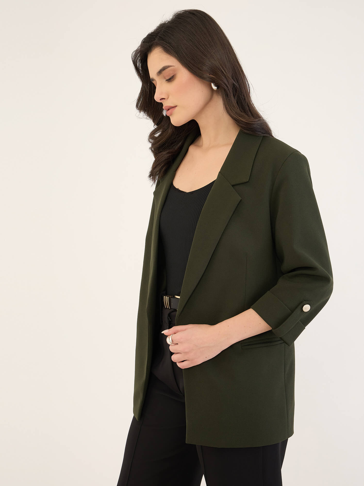 Ecuador Rolled-Up Sleeves Blazer-Olive