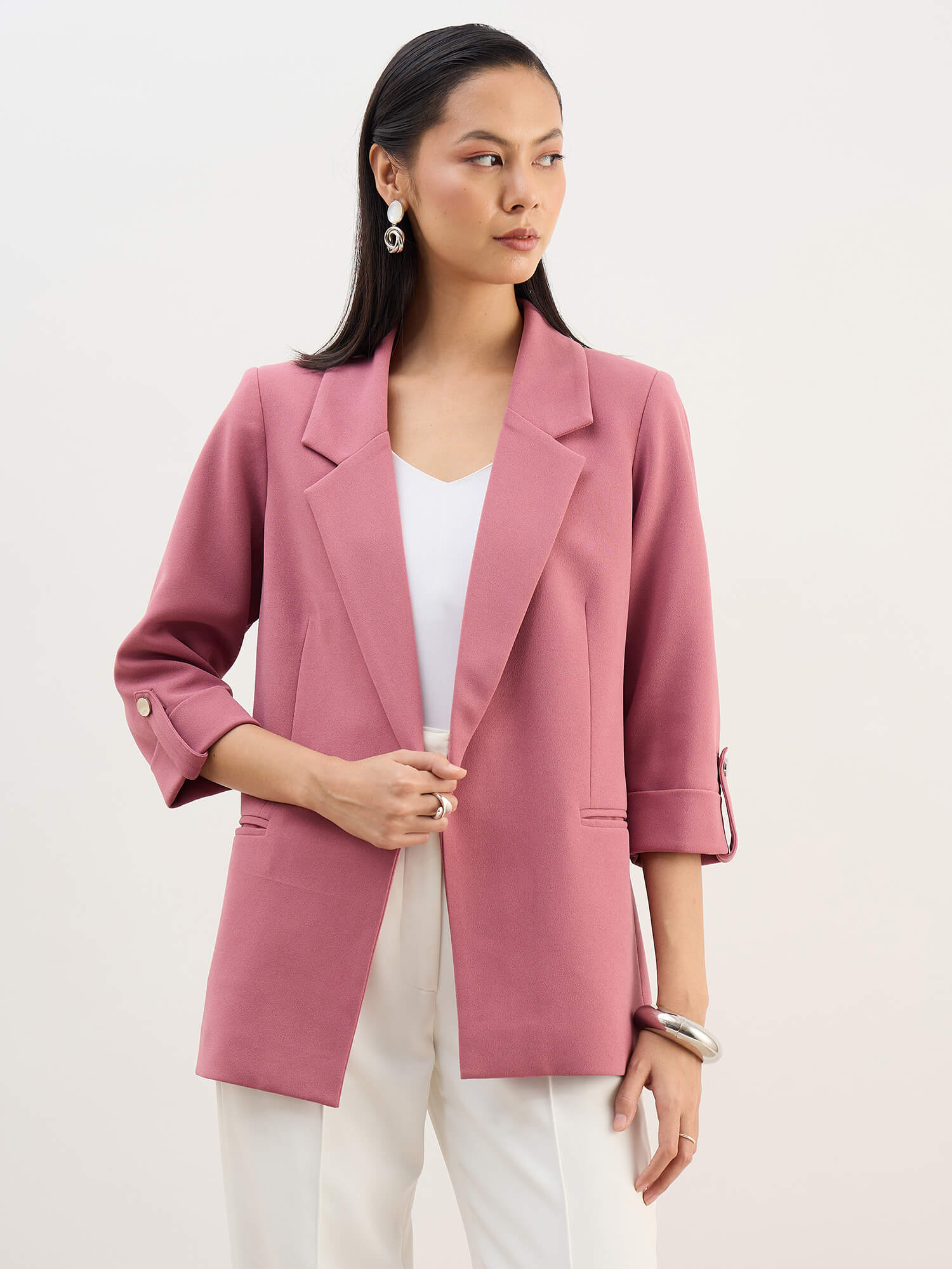 Ecuador Rolled-Up Sleeves Blazer-Mauve