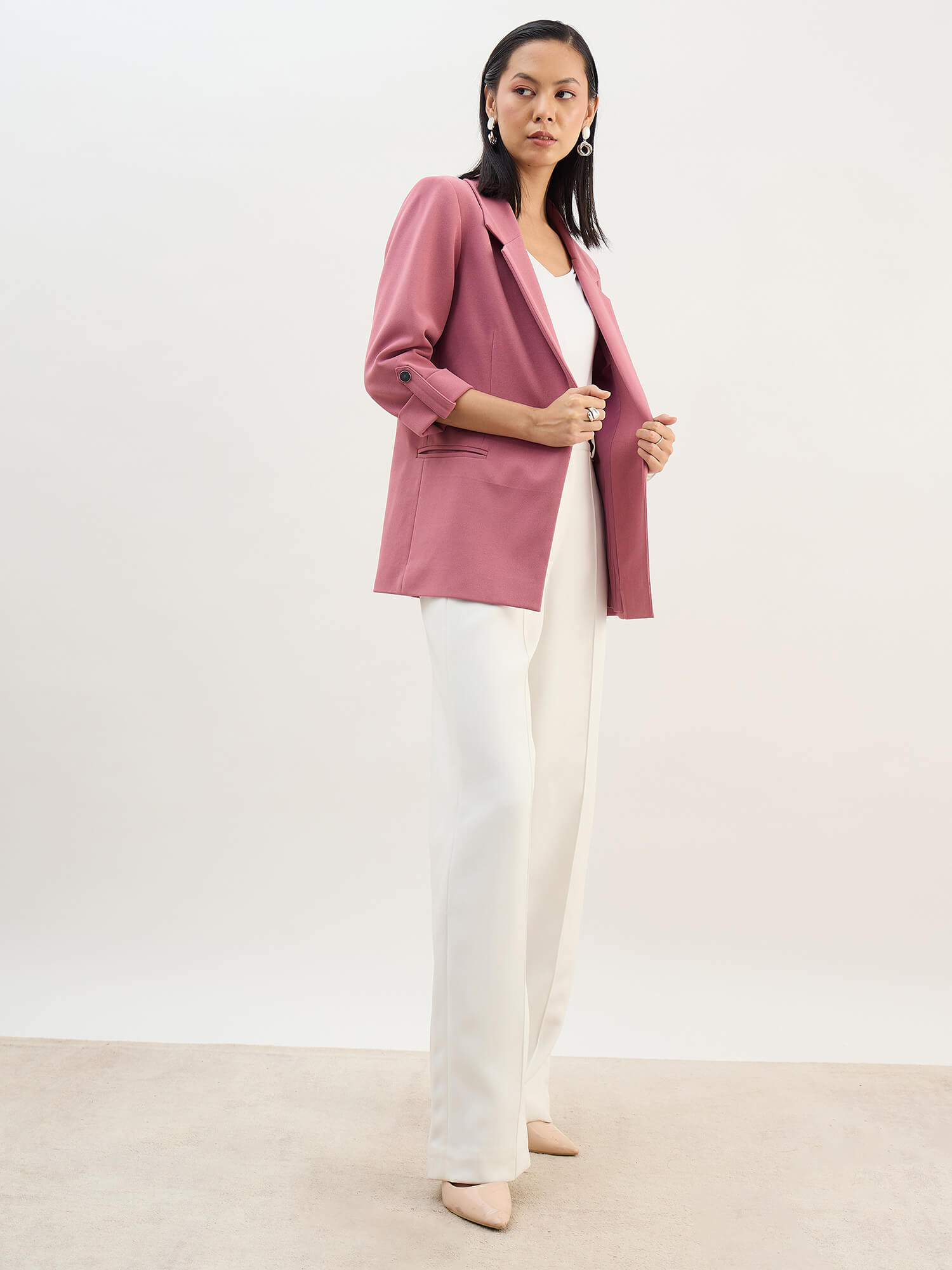 Ecuador Rolled-Up Sleeves Blazer-Mauve