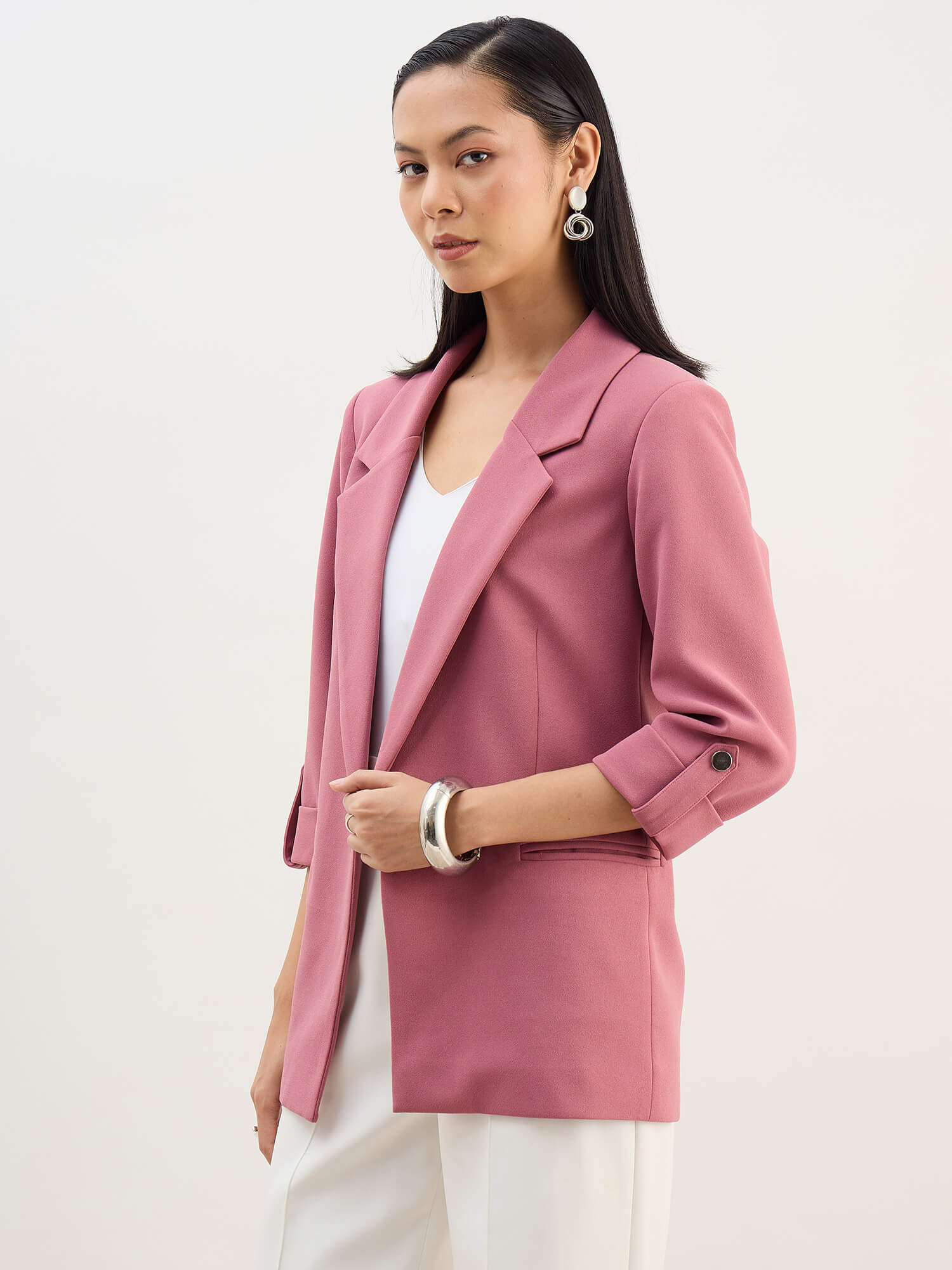 Ecuador Rolled-Up Sleeves Blazer-Mauve