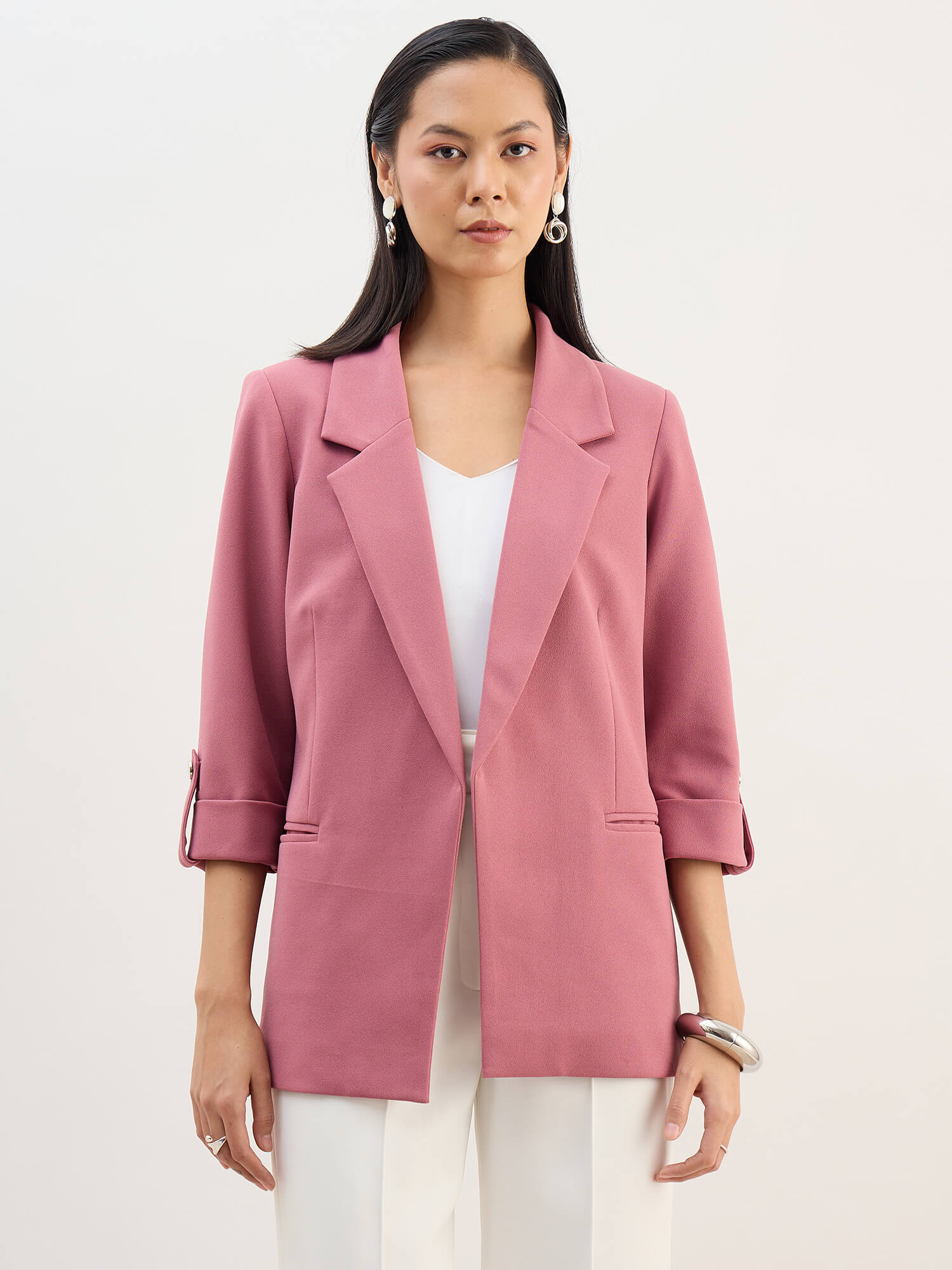 Ecuador Rolled-Up Sleeves Blazer-Mauve
