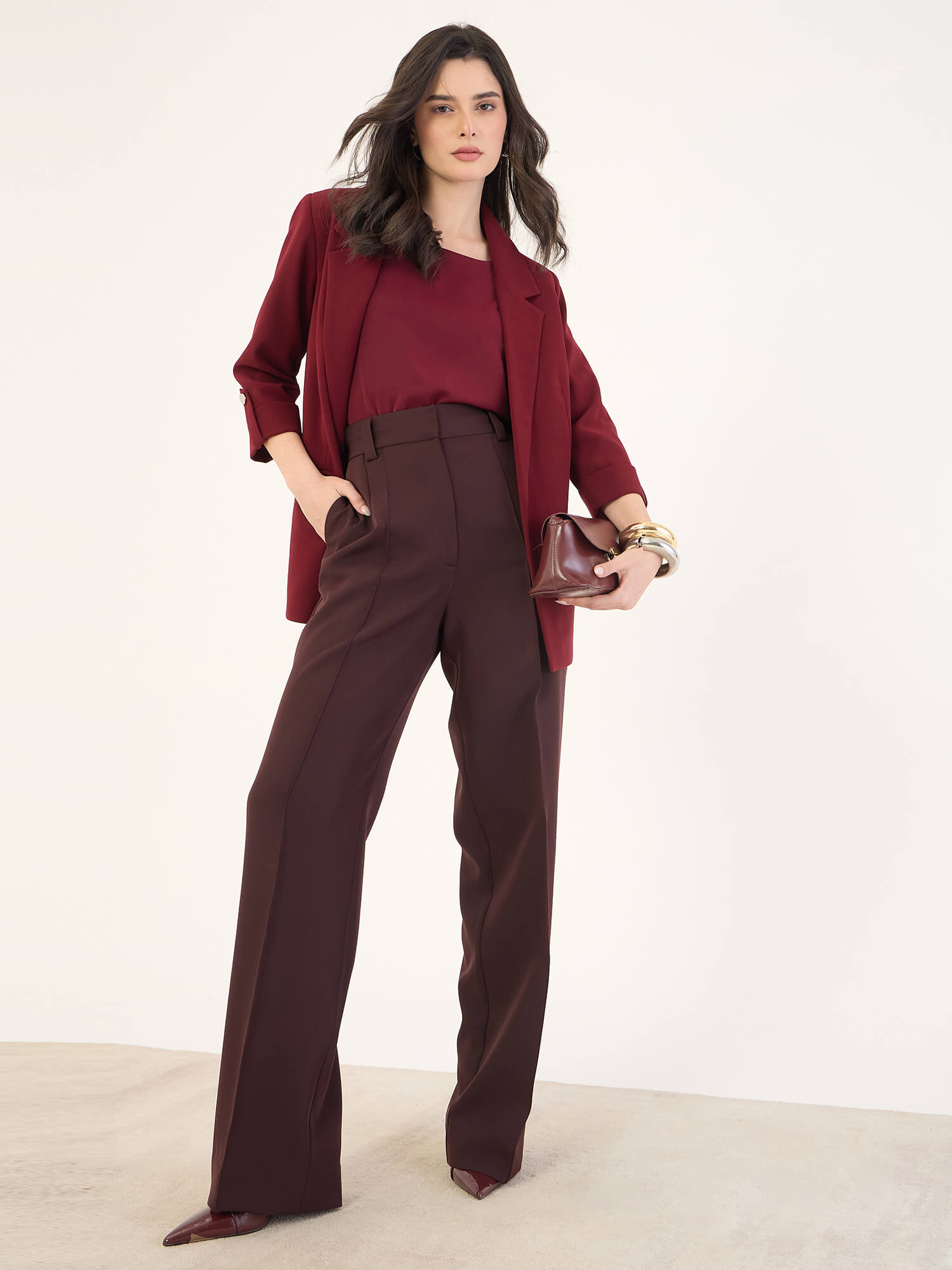 Ecuador Rolled-Up Sleeves Blazer-Burgundy