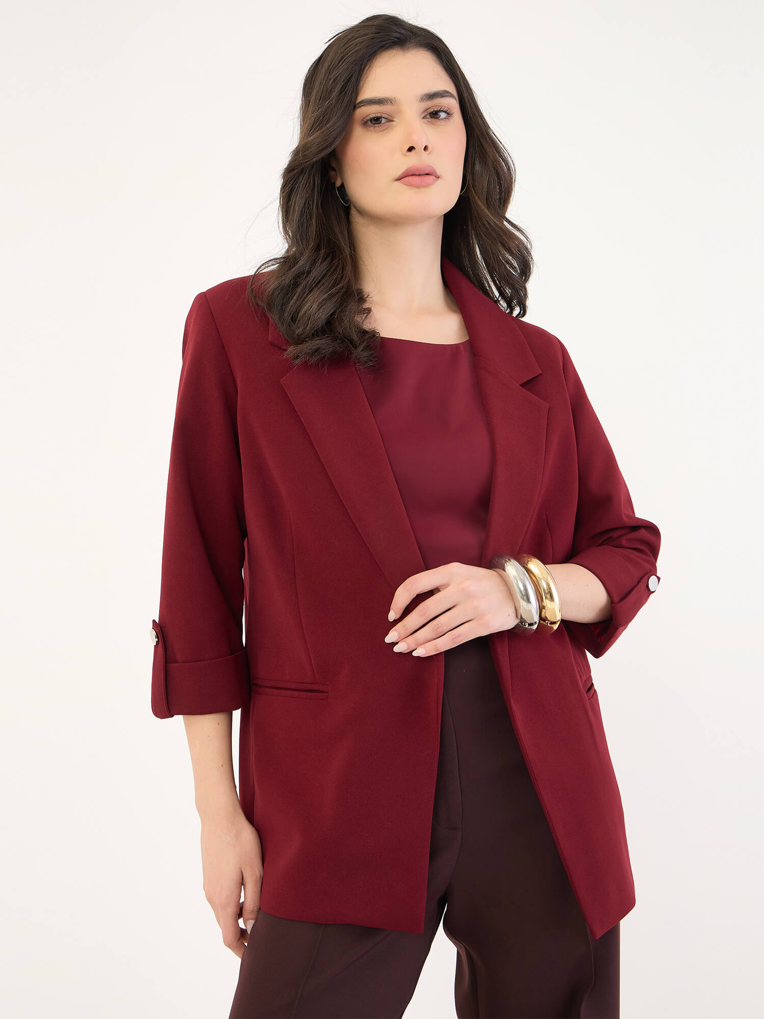 Ecuador Rolled-Up Sleeves Blazer-Burgundy