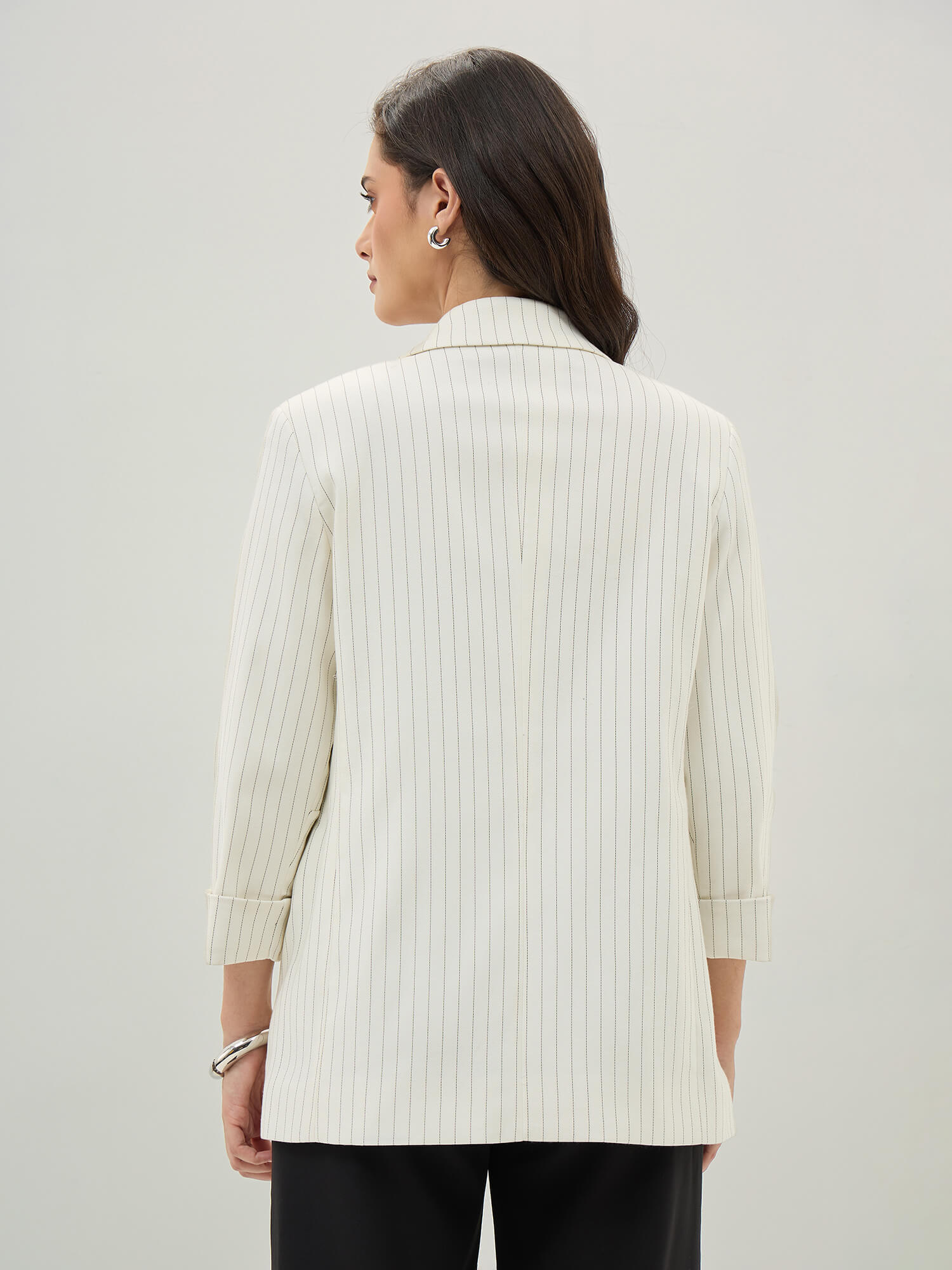 Zephyr Rolled Up Sleeves Blazer-White - SALT Attire