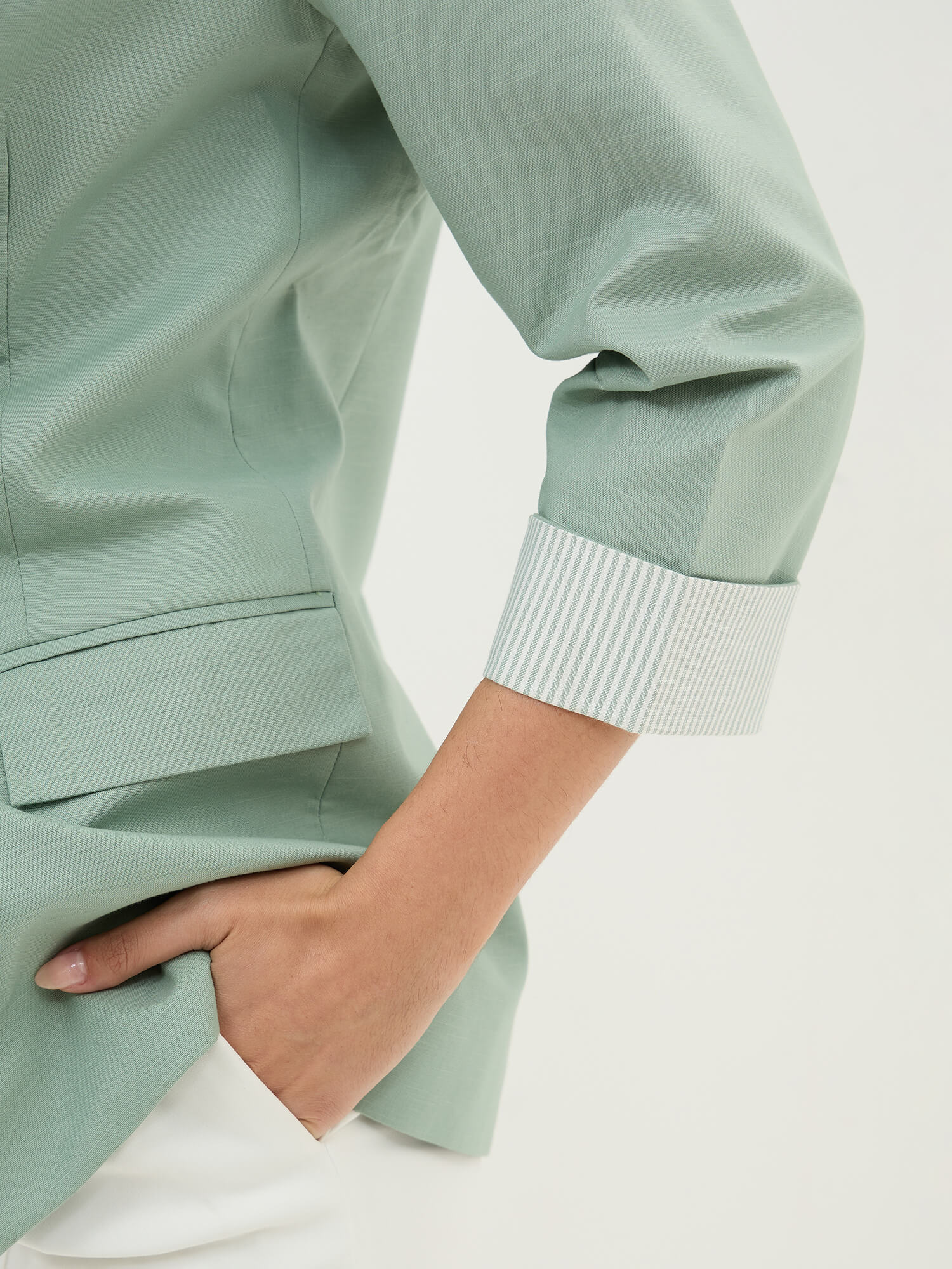 Zephyr Rolled Up Sleeves Blazer-Sage Green - SALT Attire