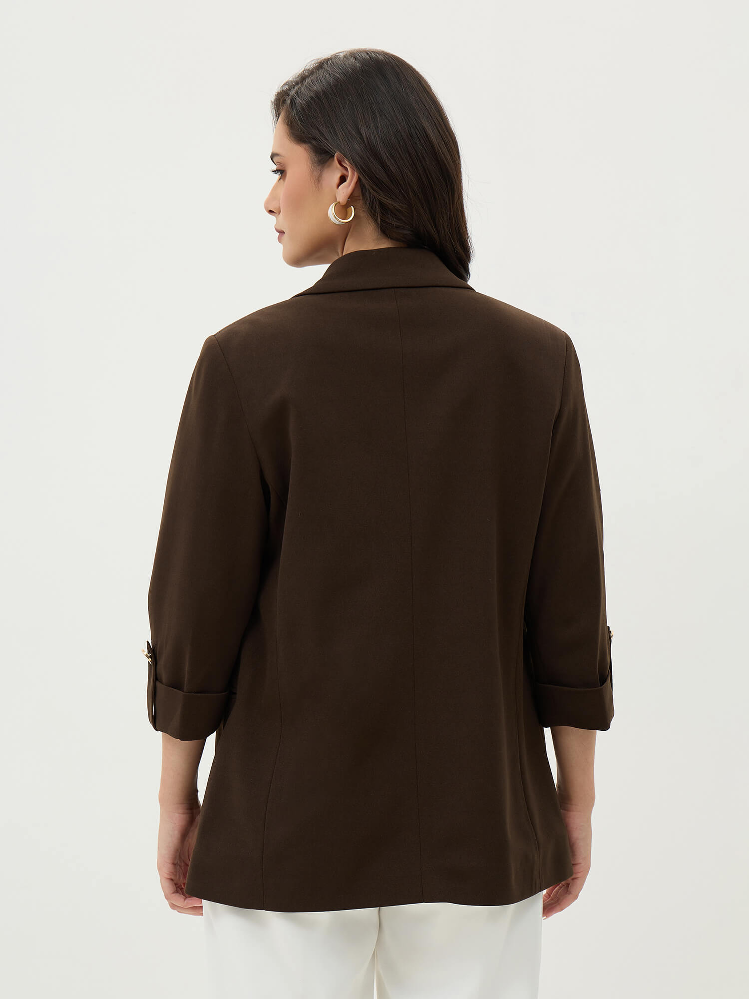 Ecuador Rolled-Up Sleeves Blazer-Chocolate Brown
