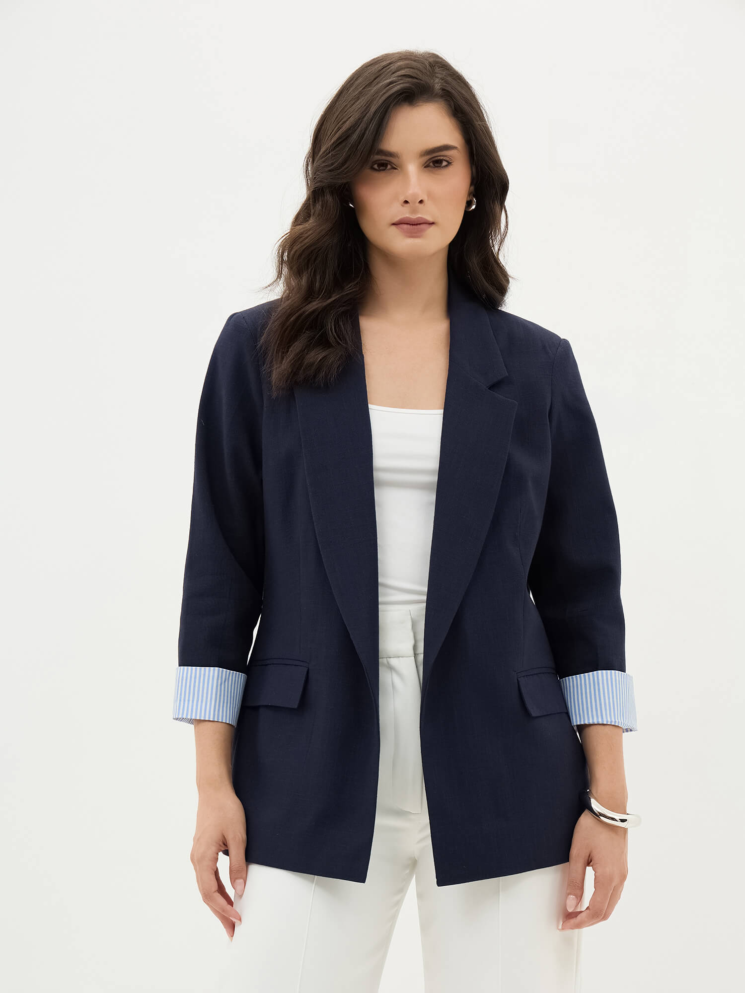 Zephyr Rolled Up Sleeves Blazer-Navy - SALT Attire