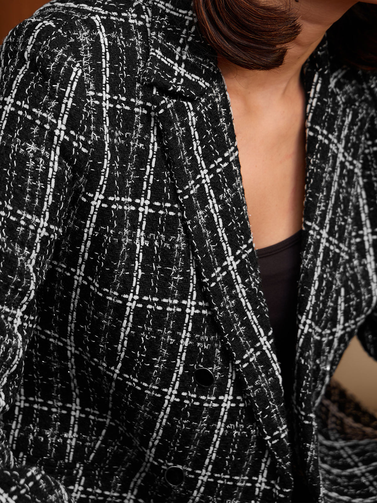 Valora Double Breasted Tweed Blazer-Black