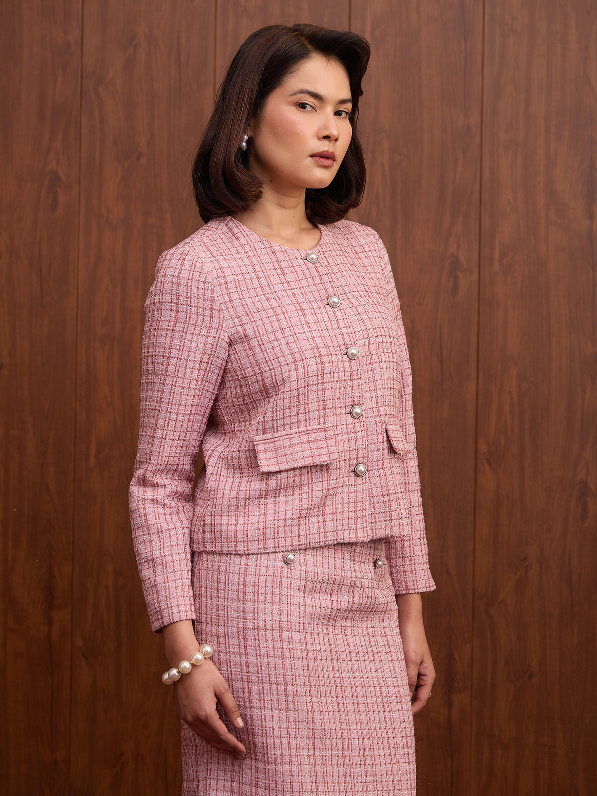 Susie Button Down Short Jacket-Rose Pink