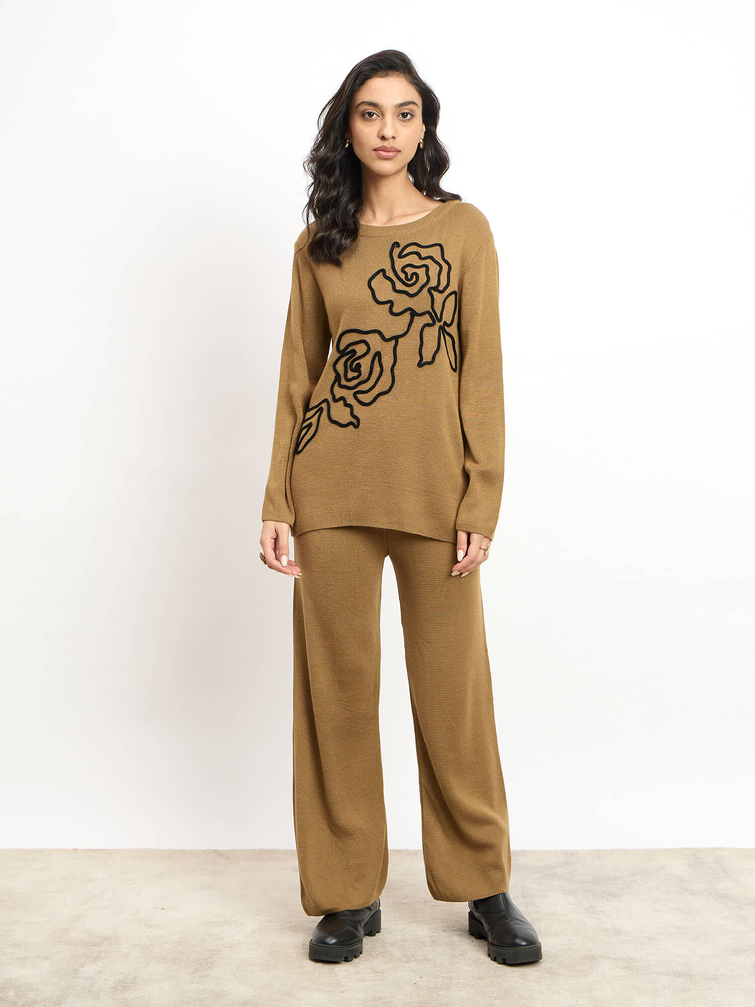 Liana Applique Co-Ord Set - Khakhi