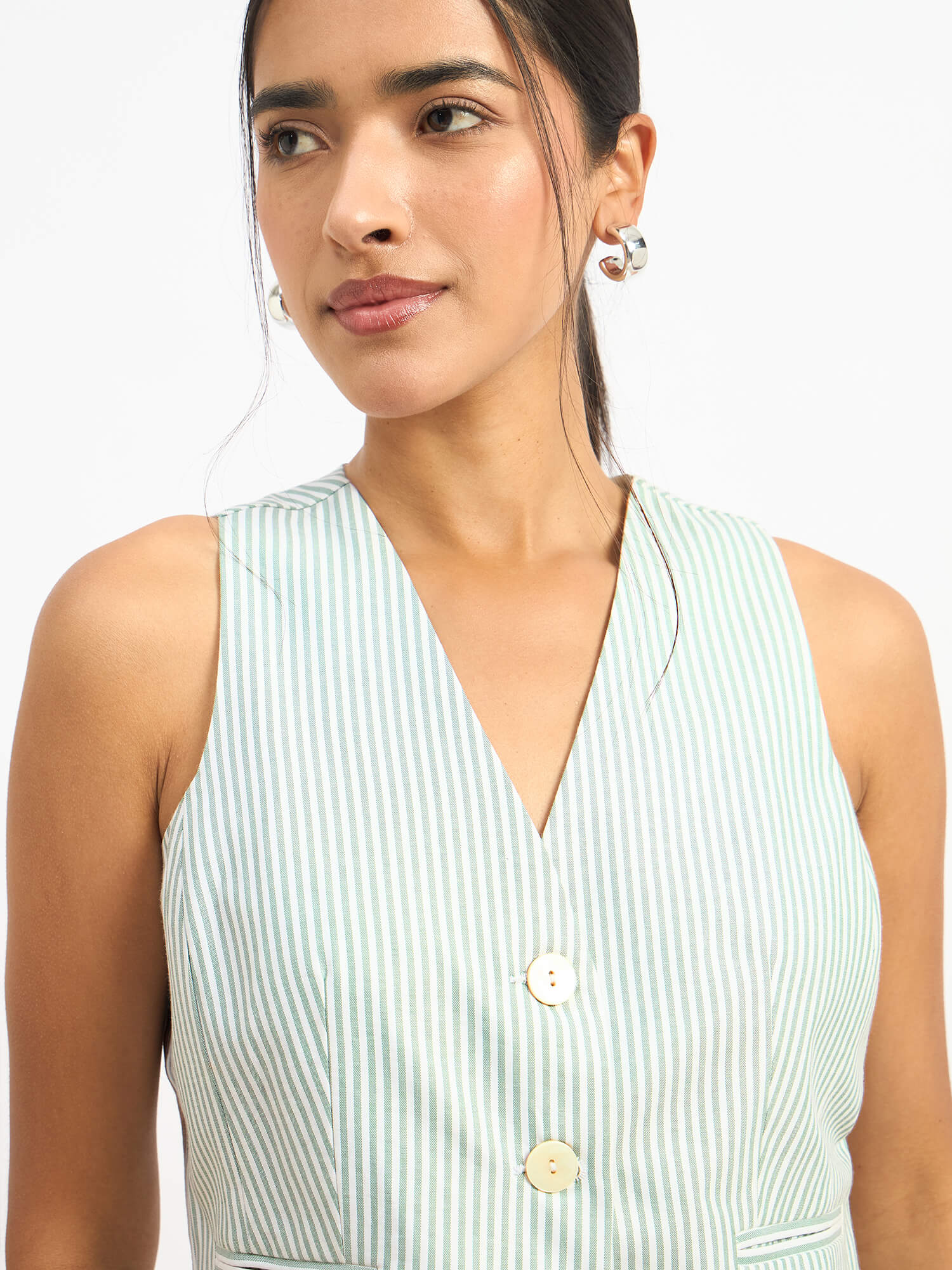 Momentum Striped Waistcoat and Pants Set - Light Green