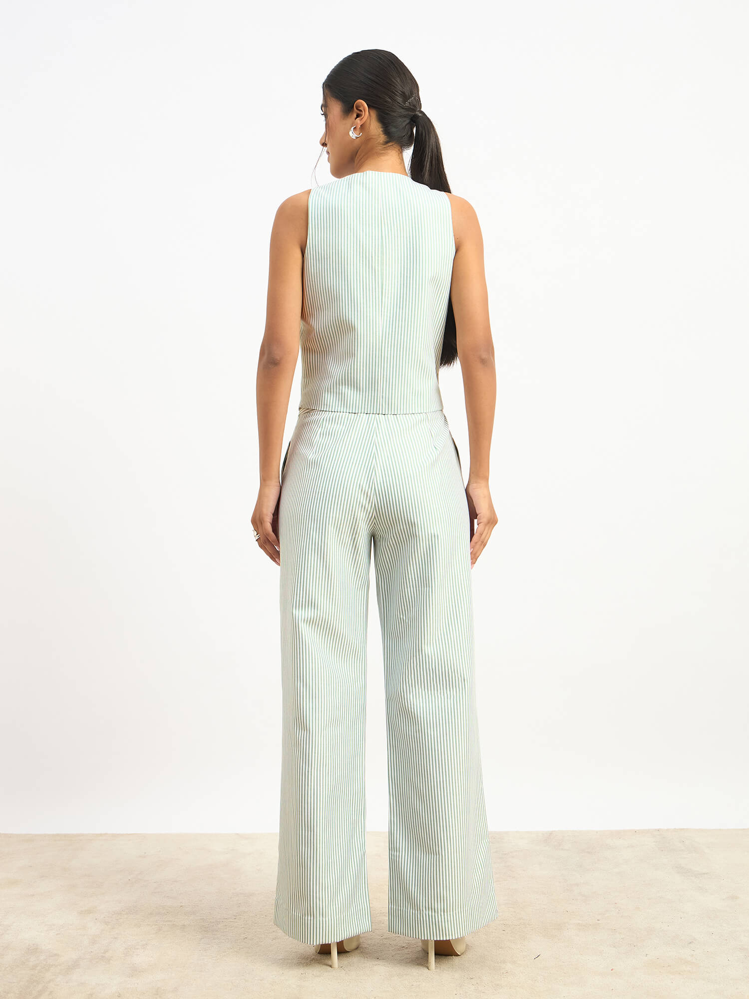 Momentum Striped Waistcoat and Pants Set - Light Green