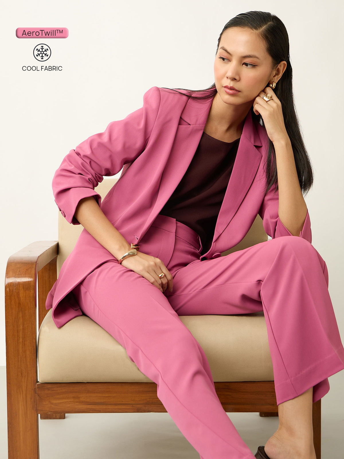 Luminous Slim Fit Single Breasted Blazer With Pants-Mauve