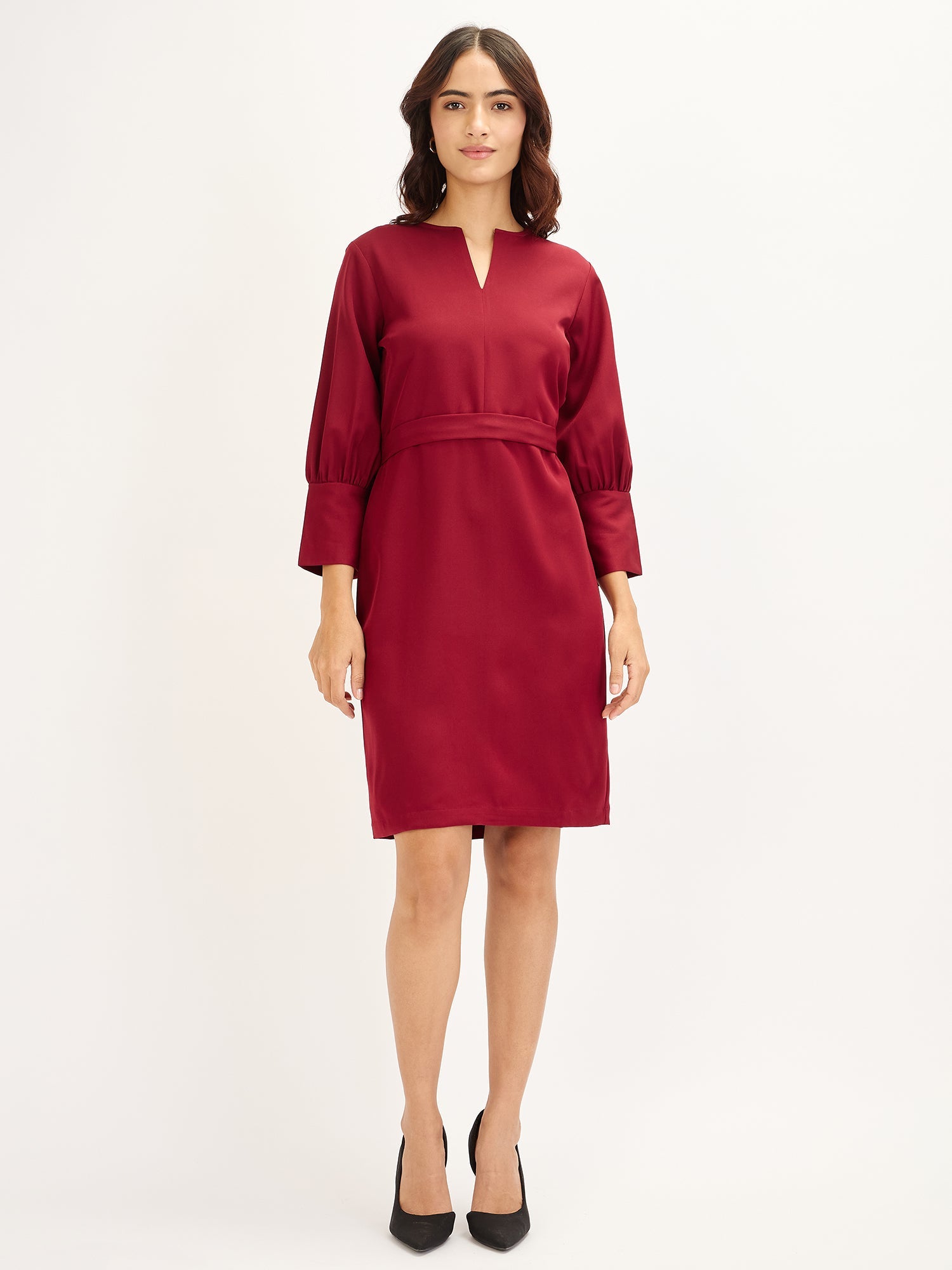 Cardamom-Maroon Sheath Dress - Maroon