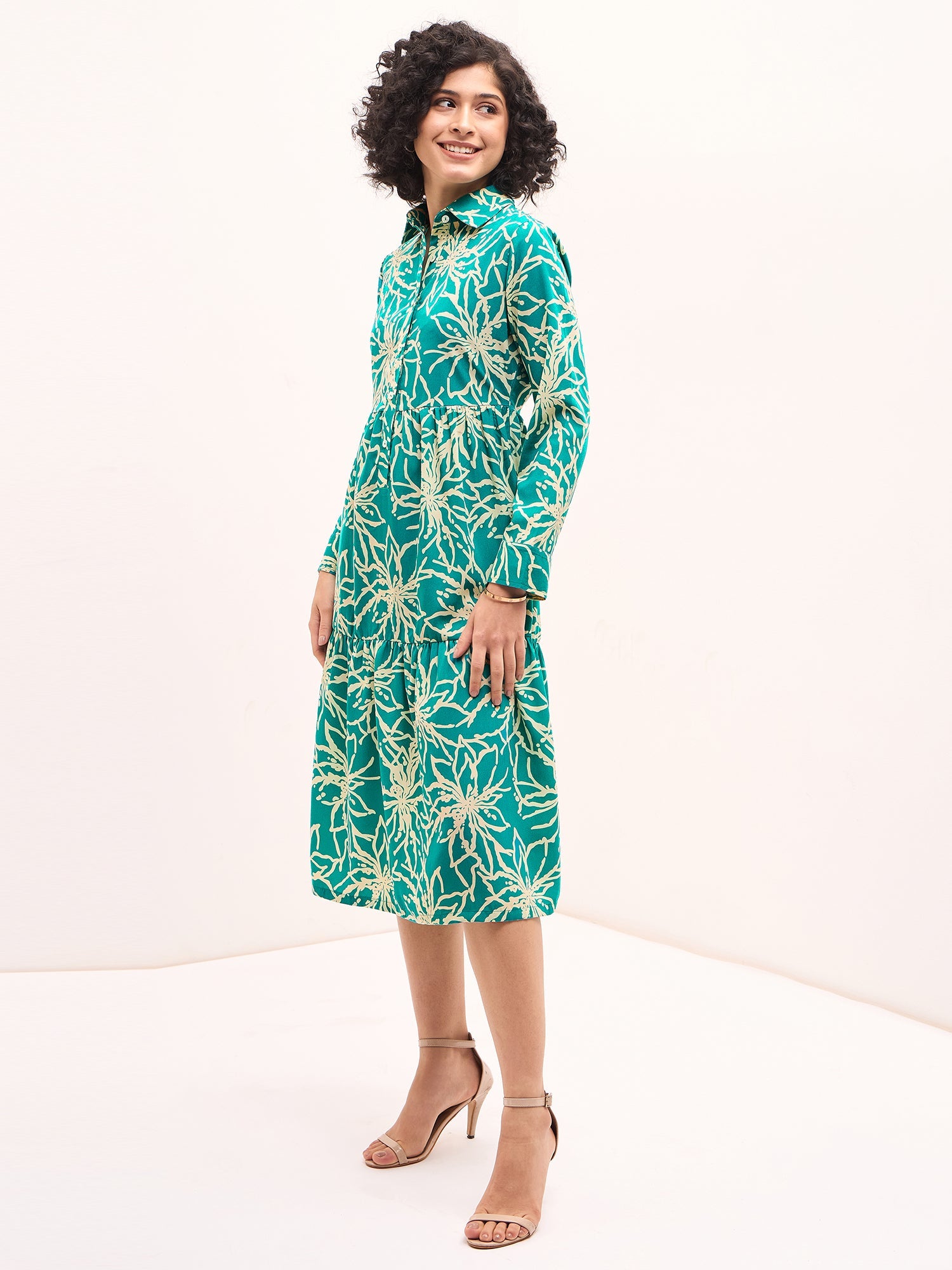 Lily Lagoon Floral Shirt Dress-Aquatic Blue/White