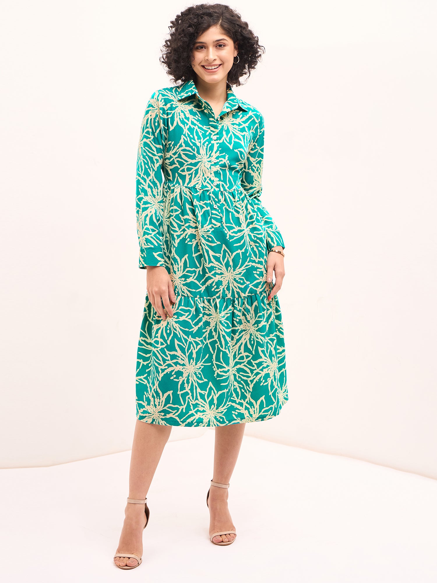 Lily Lagoon Floral Shirt Dress-Aquatic Blue/White