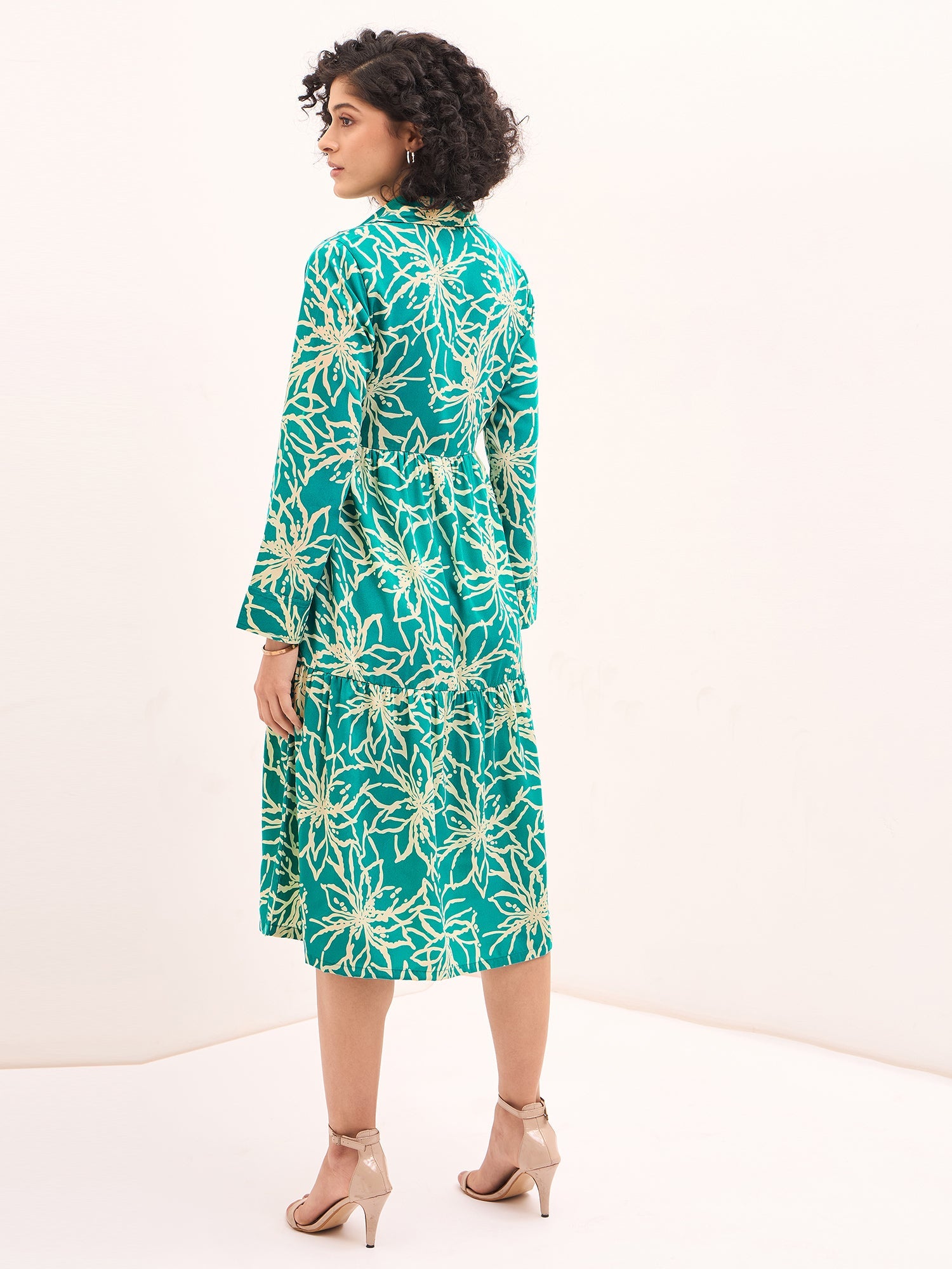Lily Lagoon Floral Shirt Dress-Aquatic Blue/White