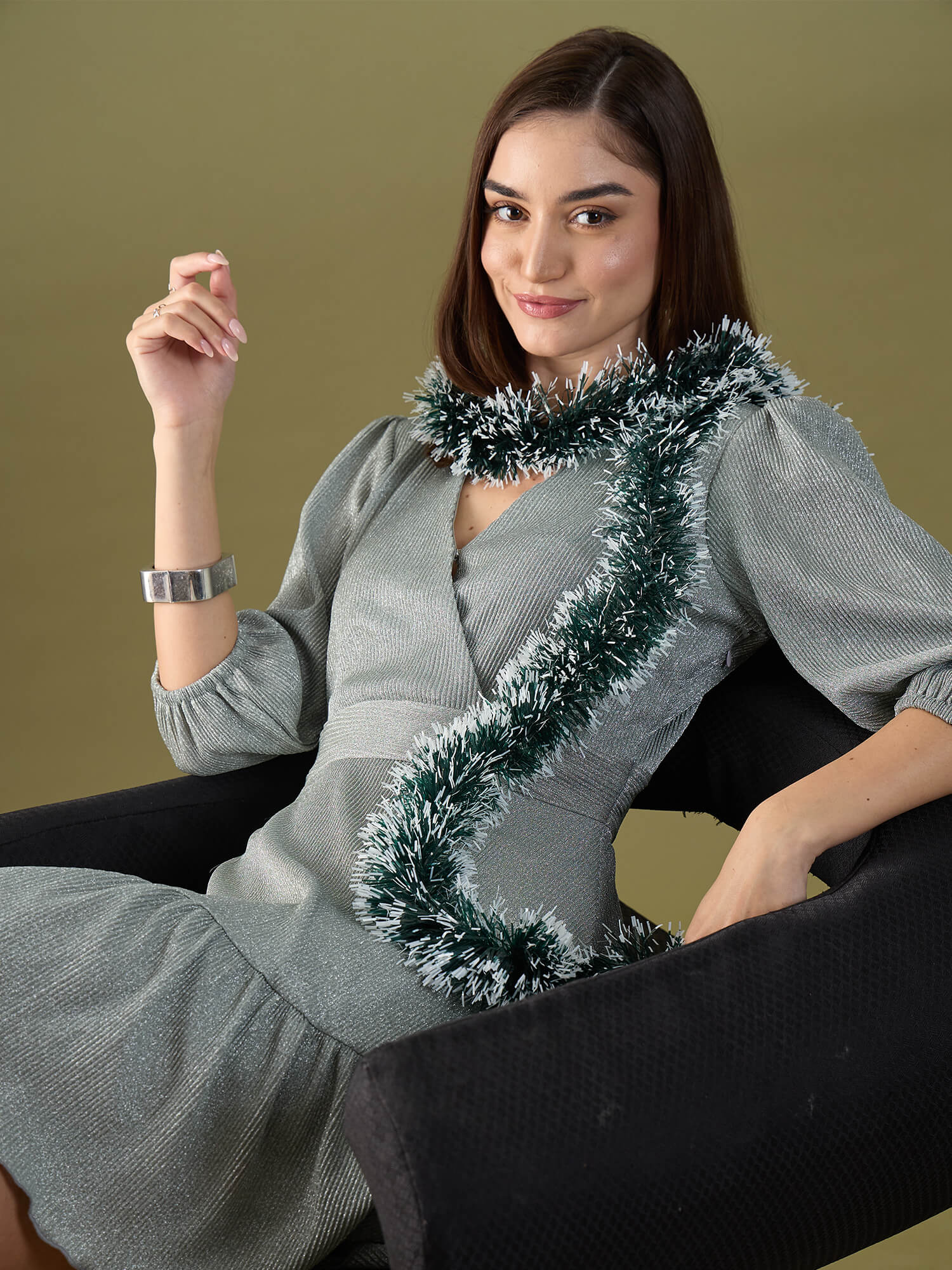 Lilith Plisse Tiered Dress - Grey