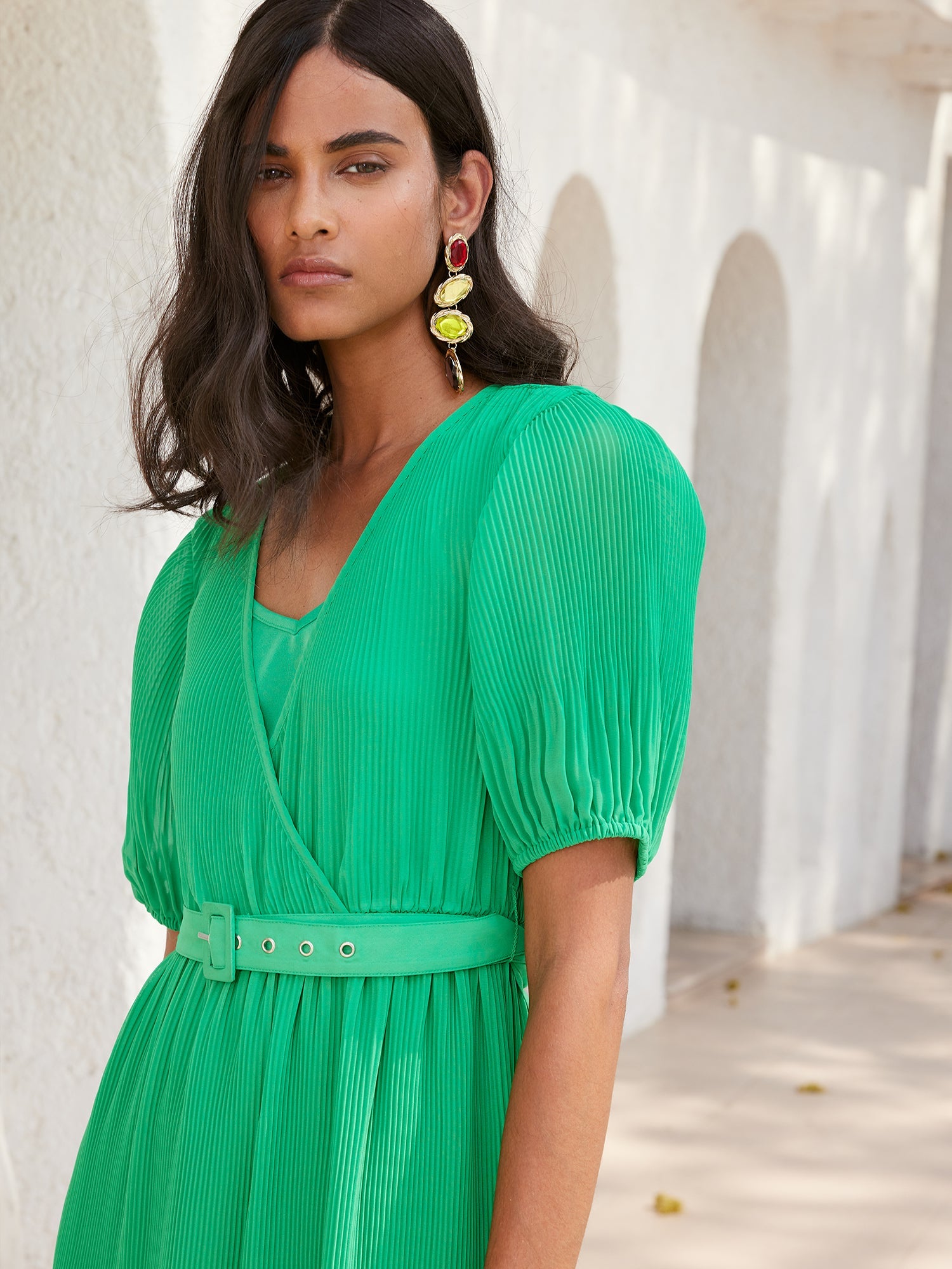 Malibu Pleated Midi Dress - Green