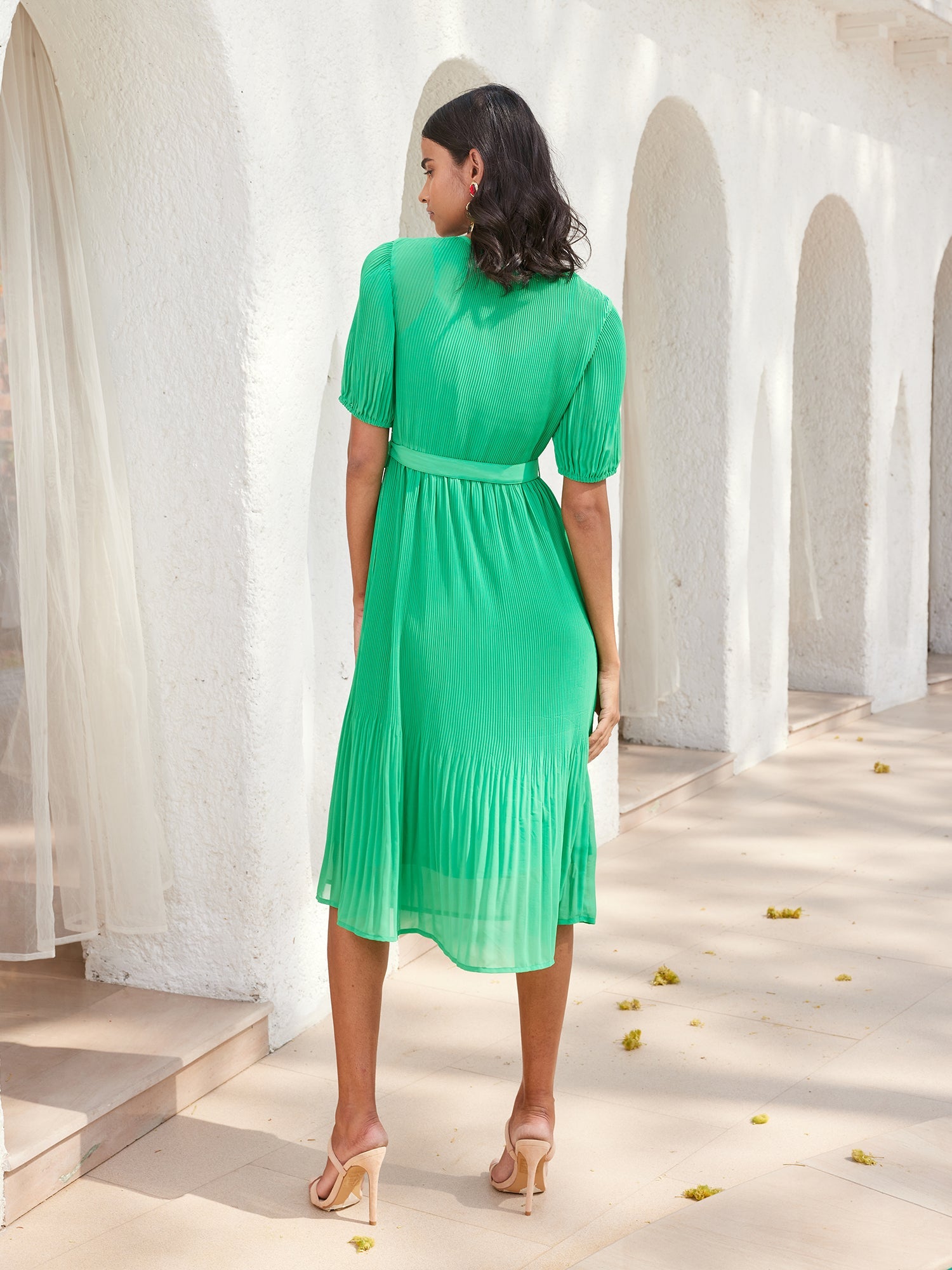 Malibu Pleated Midi Dress - Green
