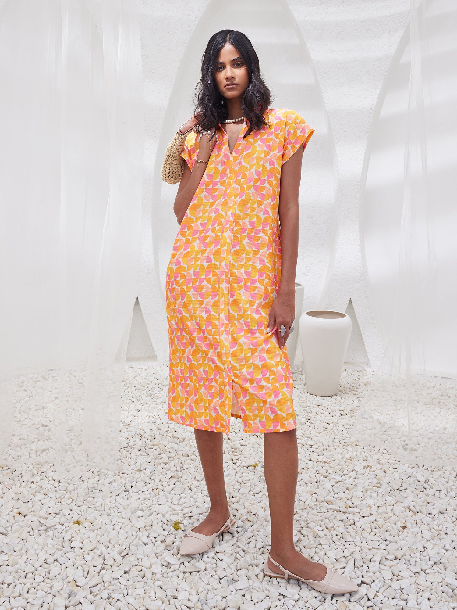 Vertex Geometric Shirt Dress - Multicolor