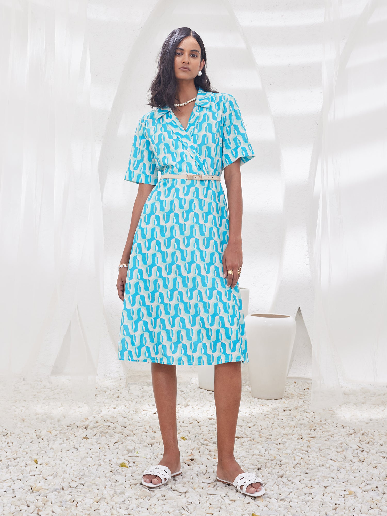 Maze Geometric Collared Dress - Multicolor