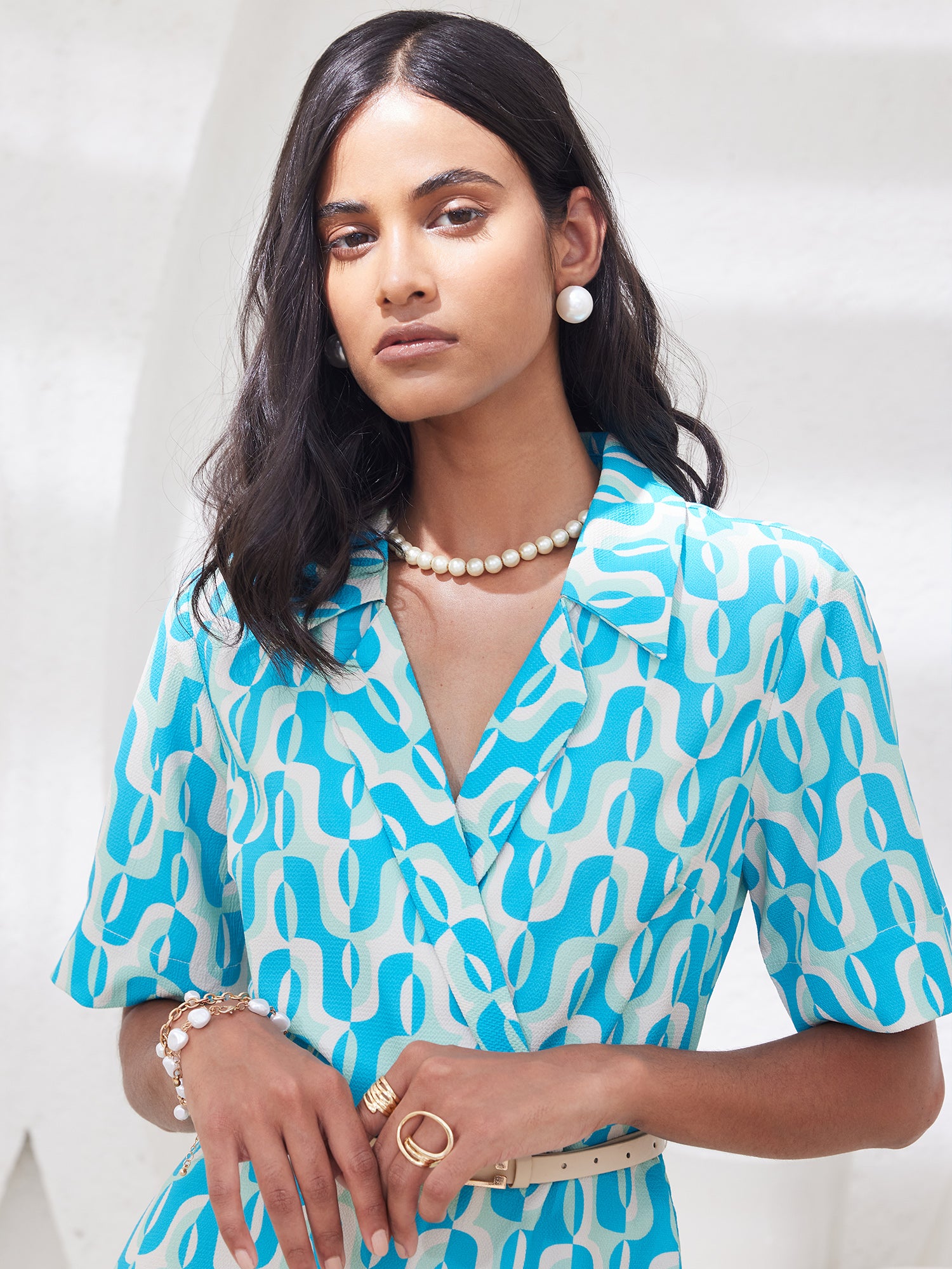 Maze Geometric Collared Dress - Multicolor