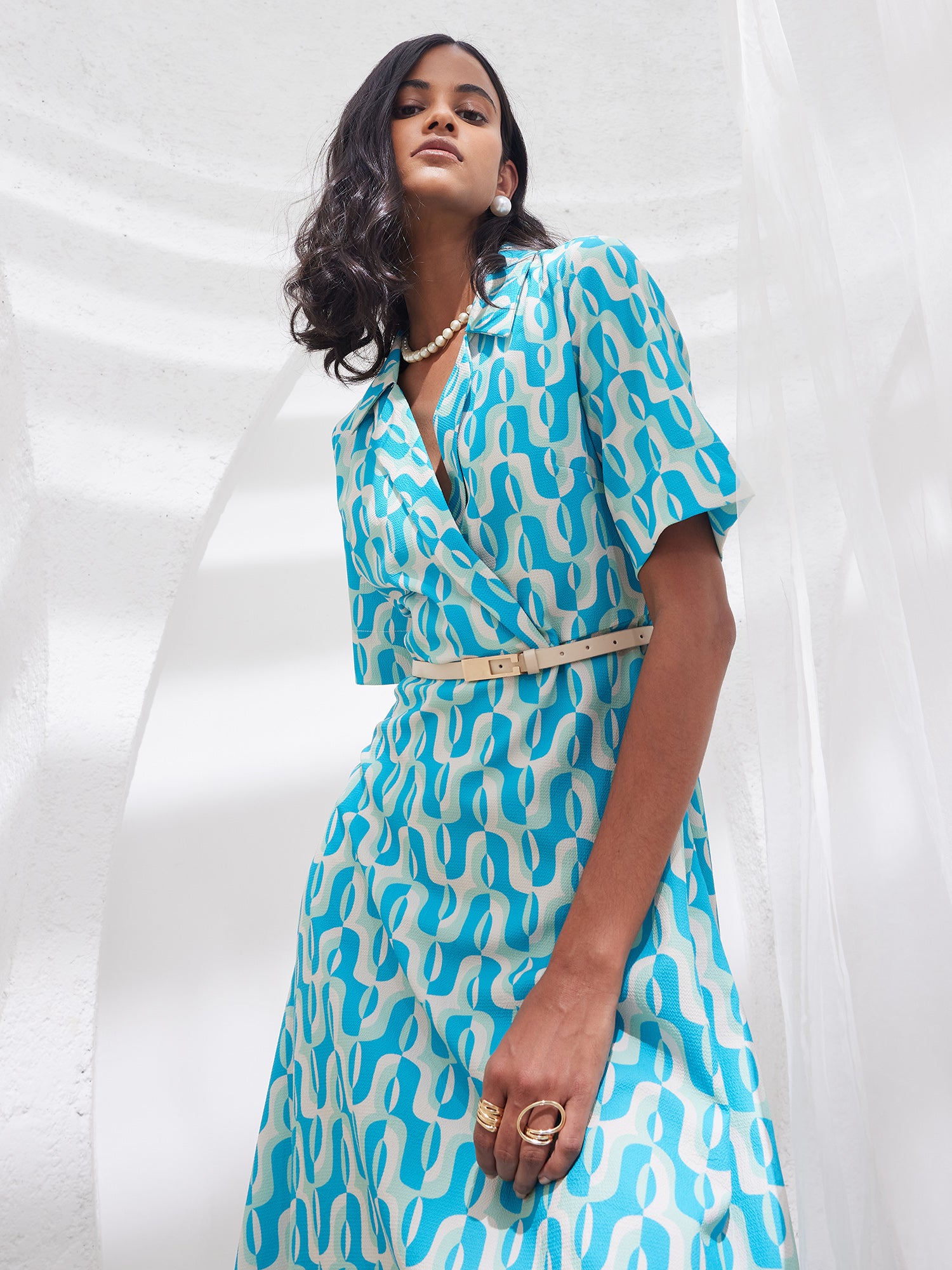 Maze Geometric Collared Dress - Multicolor