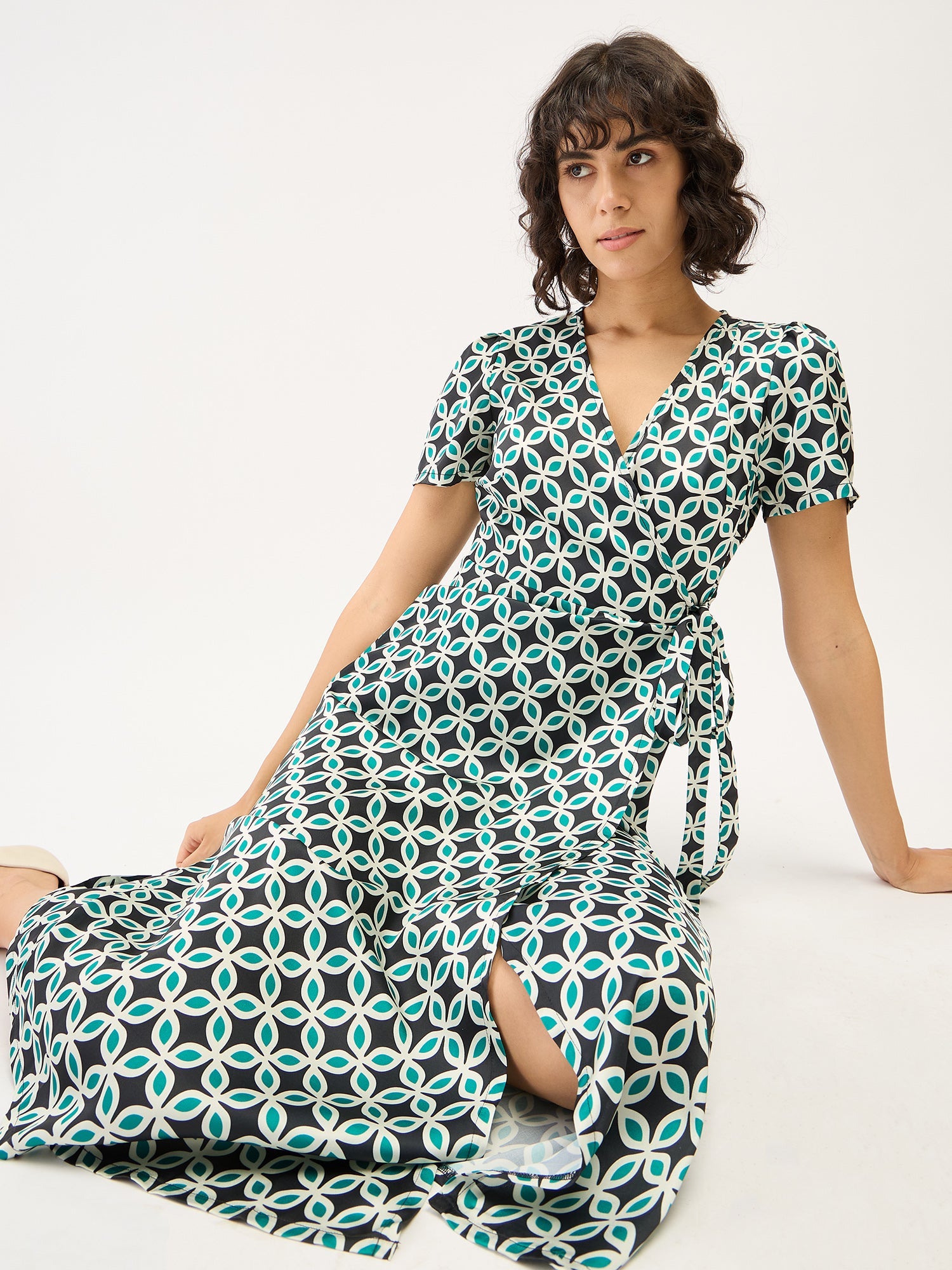 Starla Geometric Wrap Dress - Multicolor