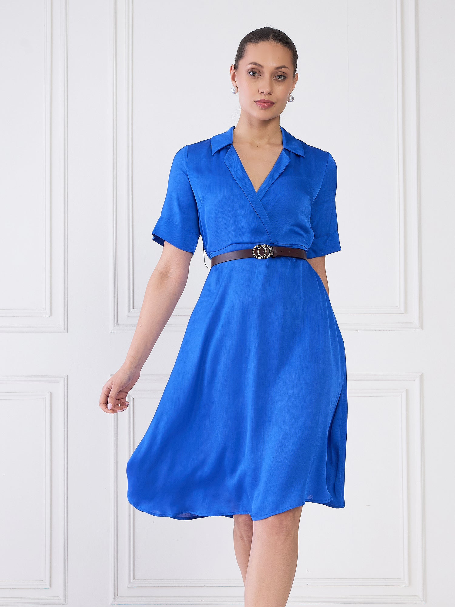 Maze Collared Dress - Blue