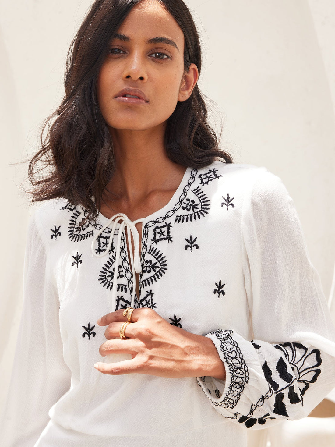 Bloom Bliss Embroidered Tiered Dress-White/Black